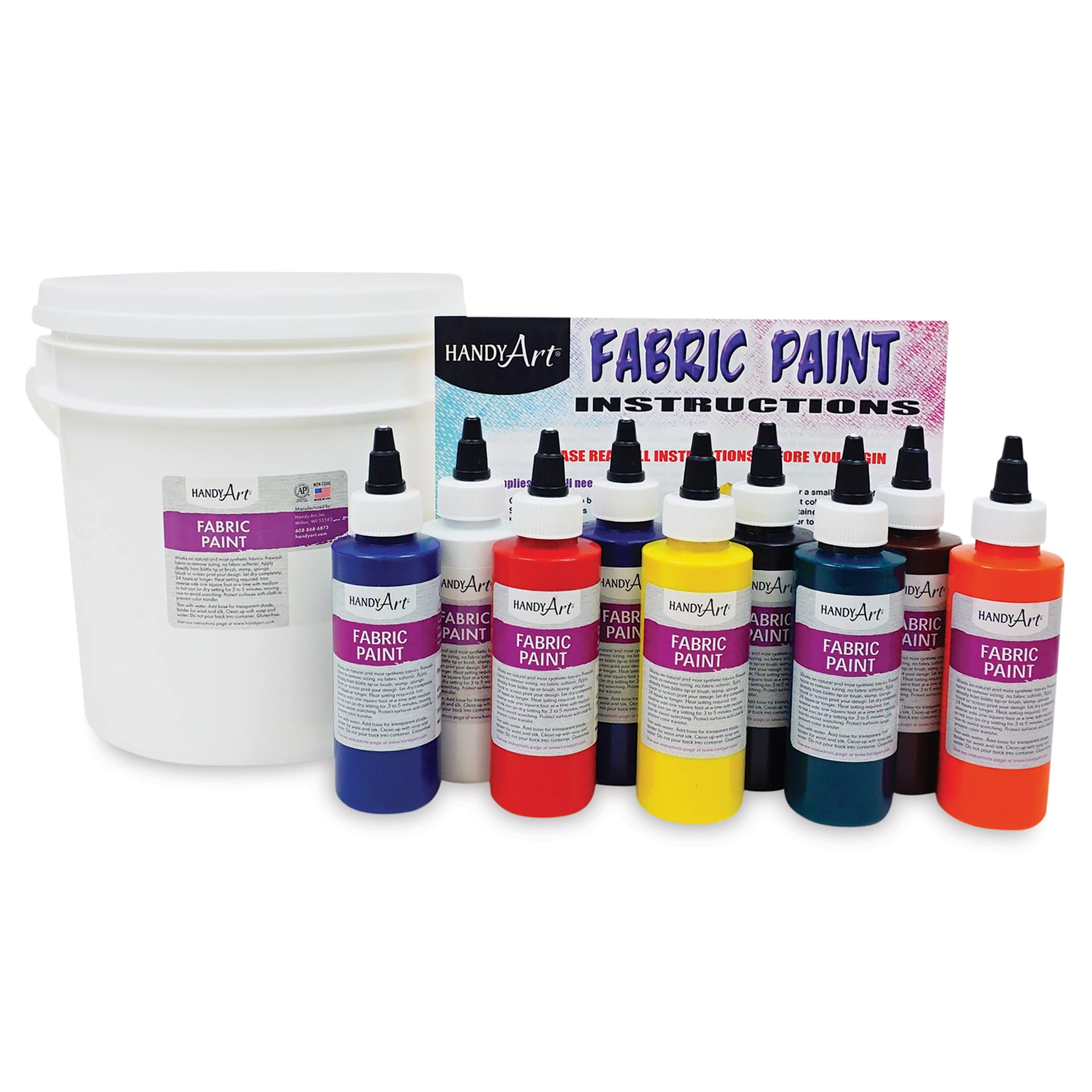 Handy Art Fabric Paint - Primary Set of 9 w/ Bucket, 4 oz