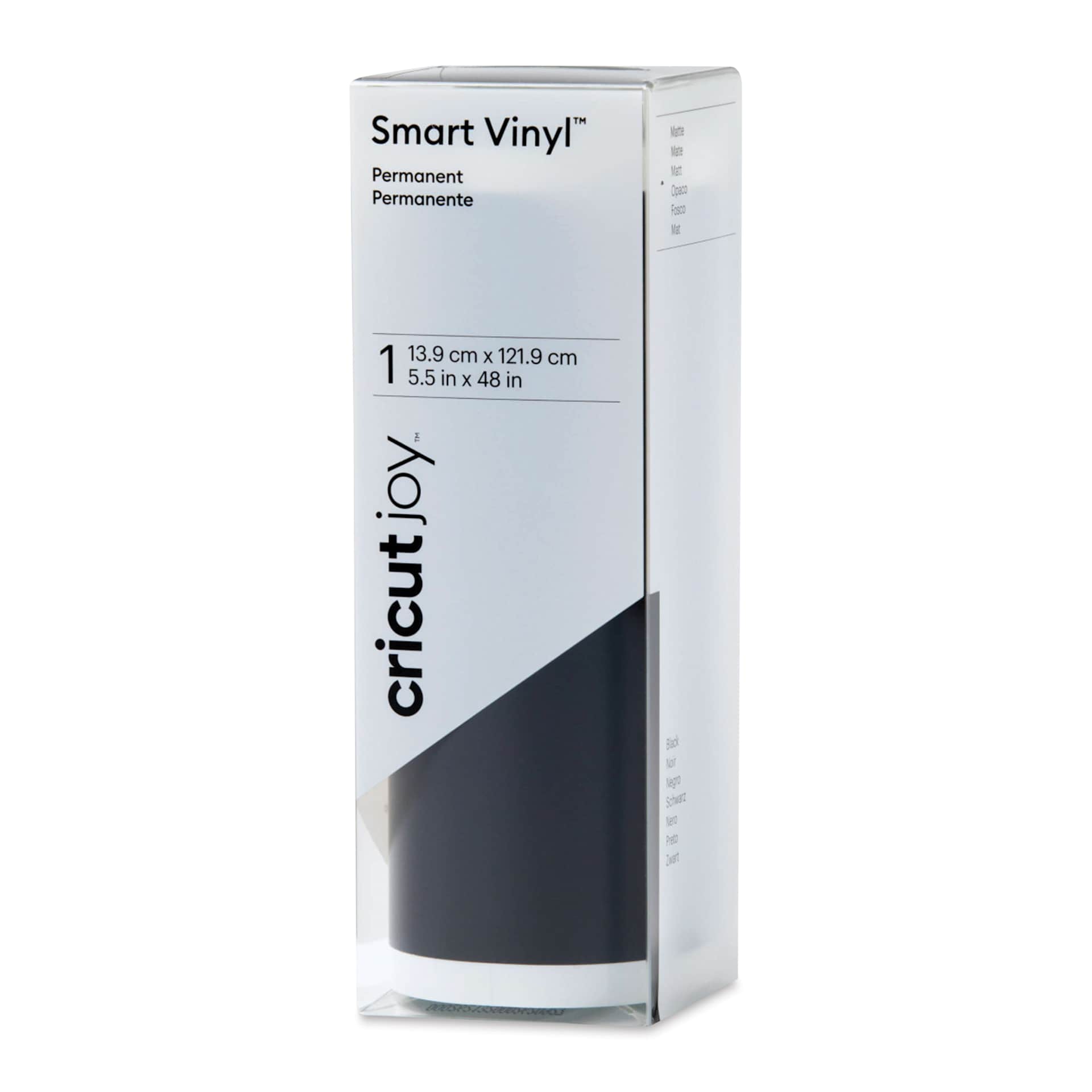 Cricut Joy Permanent Smart Vinyl - Black, Matte 5-1/2" x 48", roll inside of the packaging