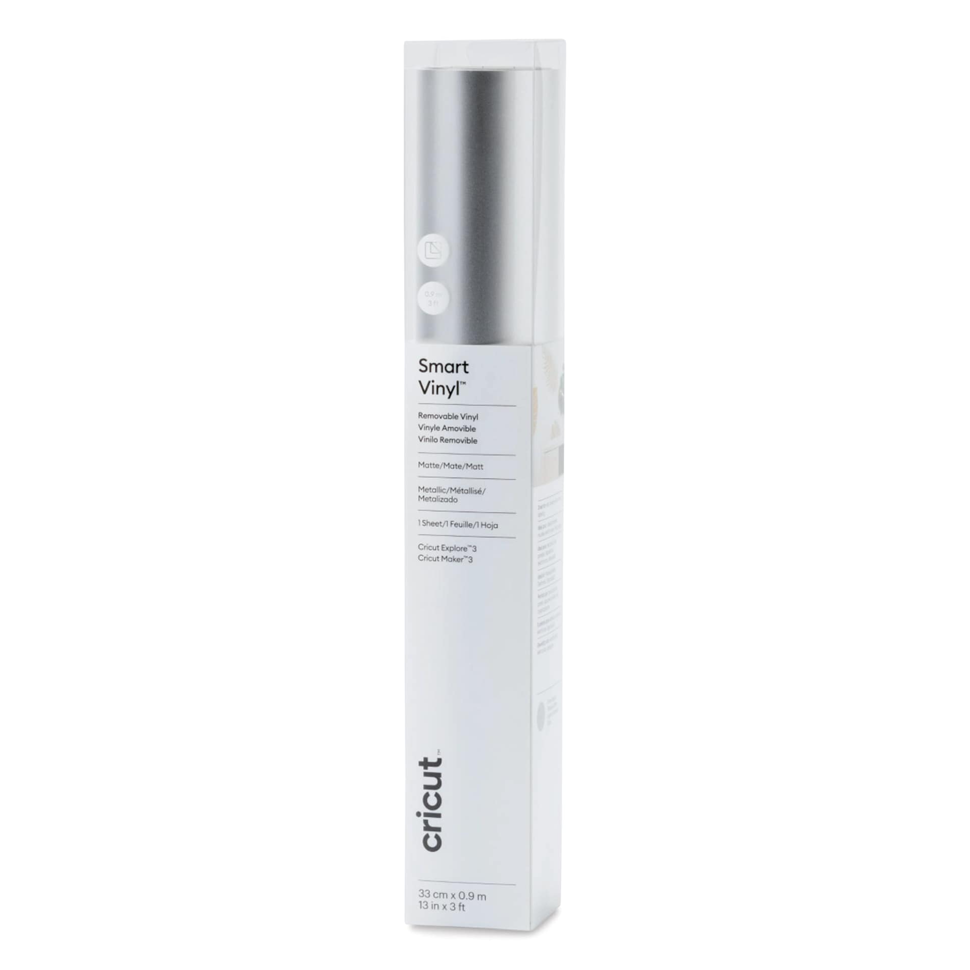 Cricut Removable Smart Vinyl - Metallic Silver, roll inside of the packaging