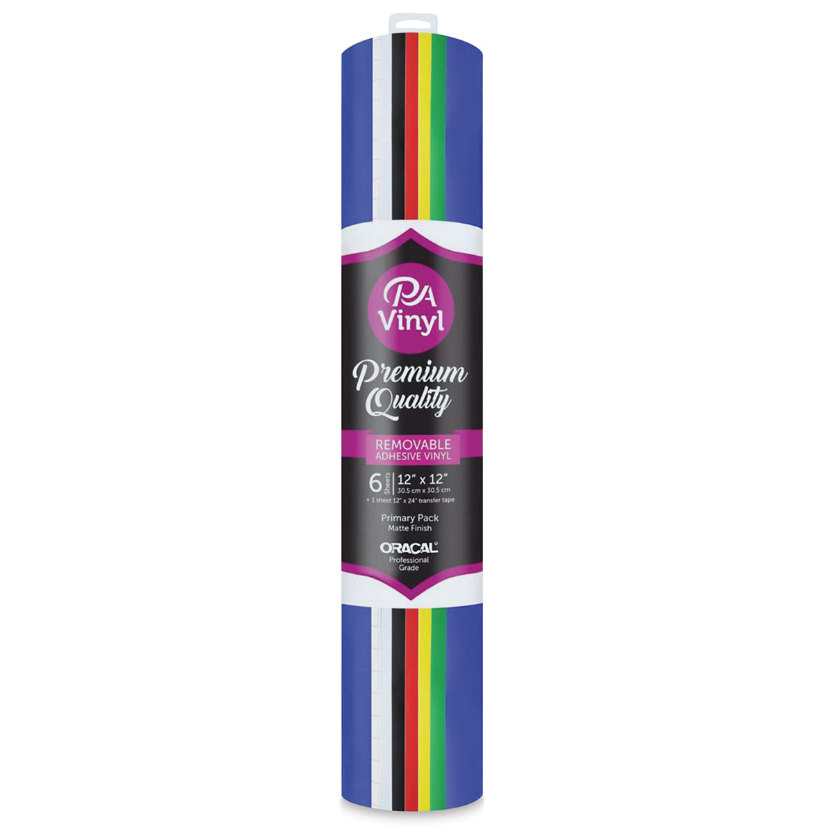 PA Vinyl Removable Vinyl Sheets with Transfer Tape - Primary Colors, Set of 6 (In packaging)