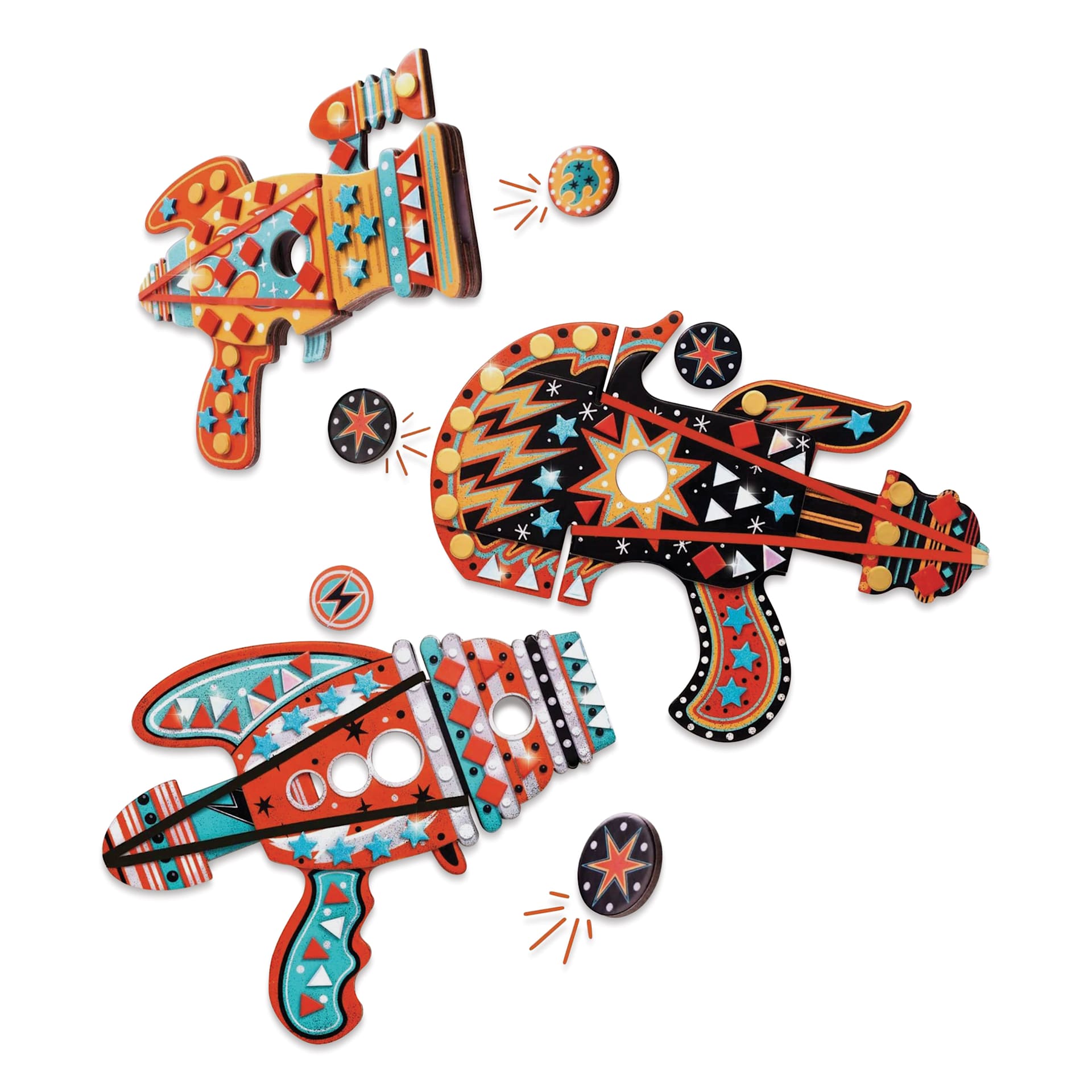 Djeco Do It Yourself Kosmik Token Launchers Kit - finished examples