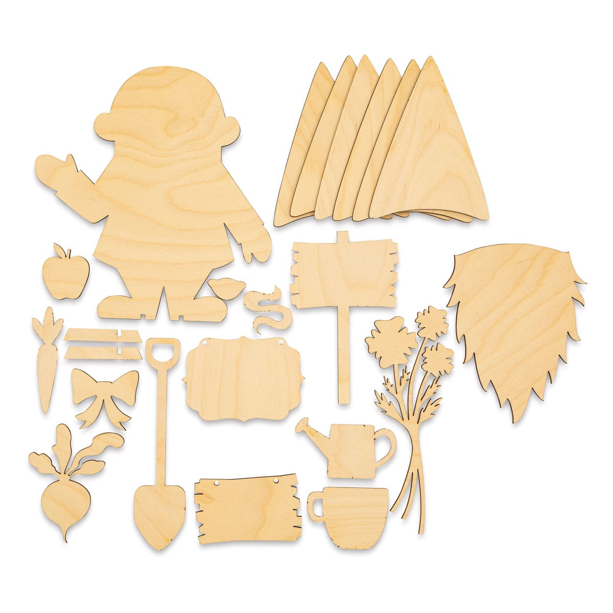 Leisure Arts Wooden Gnome Kit (Kit contents)