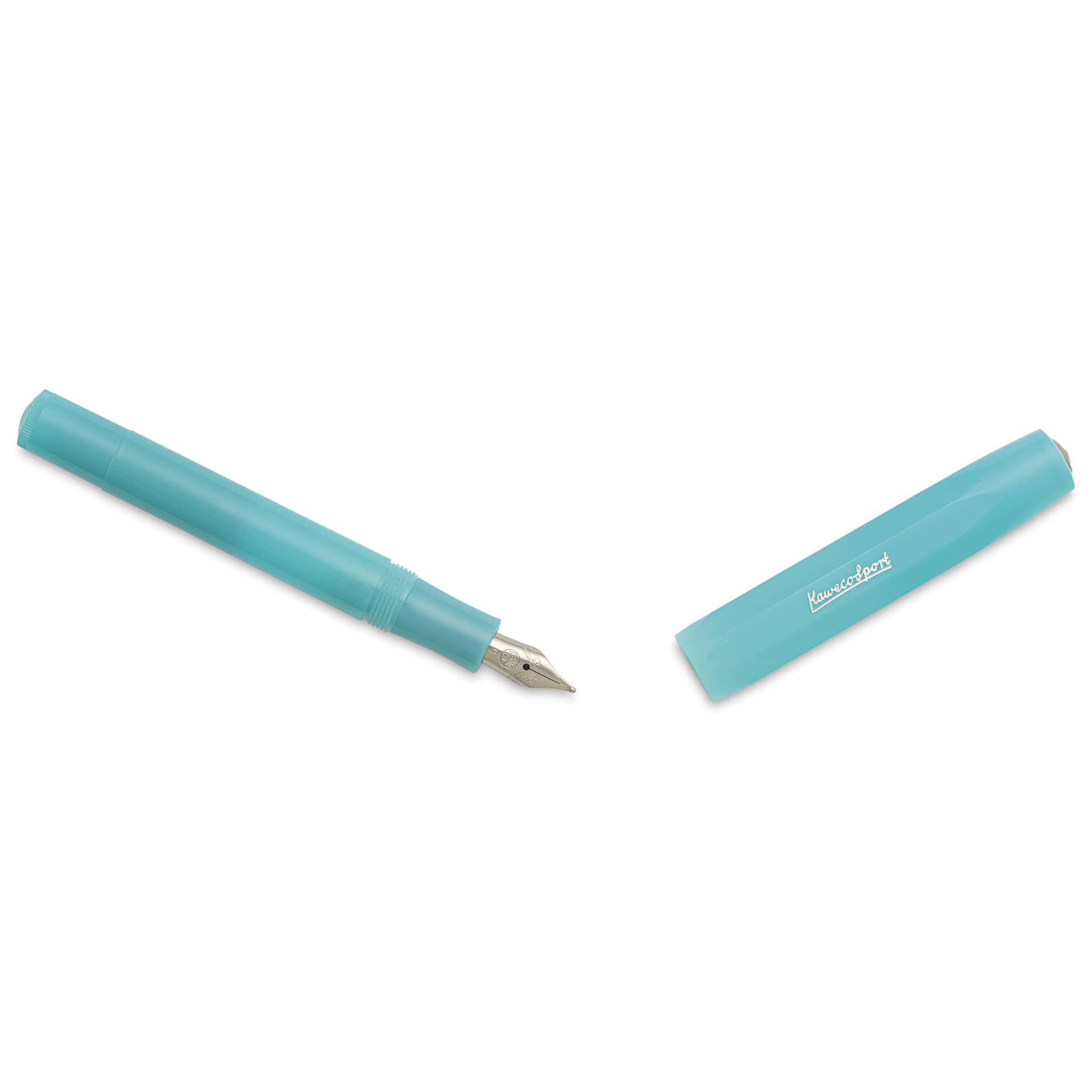 Kaweco Frosted Sport Fountain Pen - Light Blueberry, Broad, cap removed