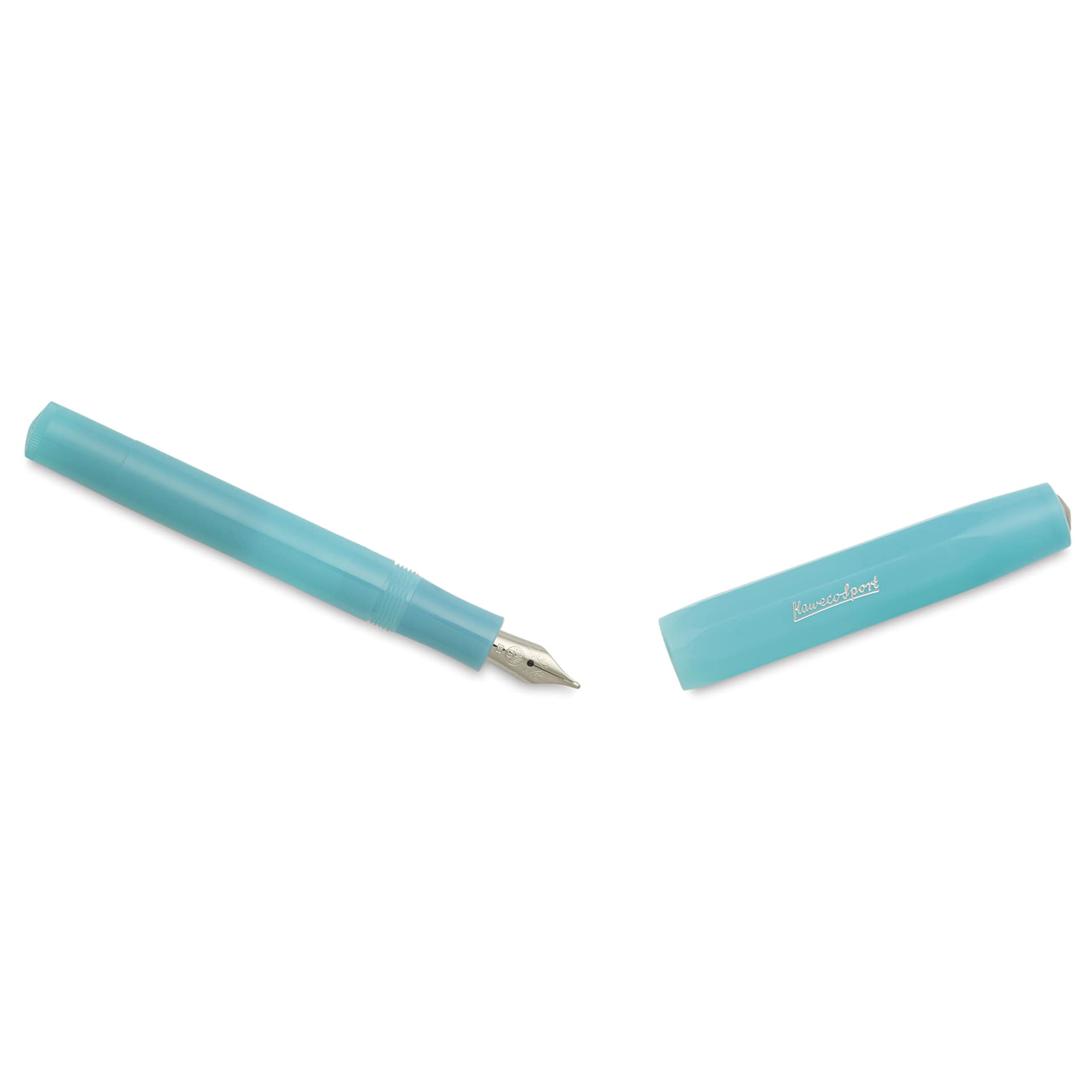 Kaweco Frosted Sport Fountain Pen - Light Blueberry, Extra-Broad, cap removed