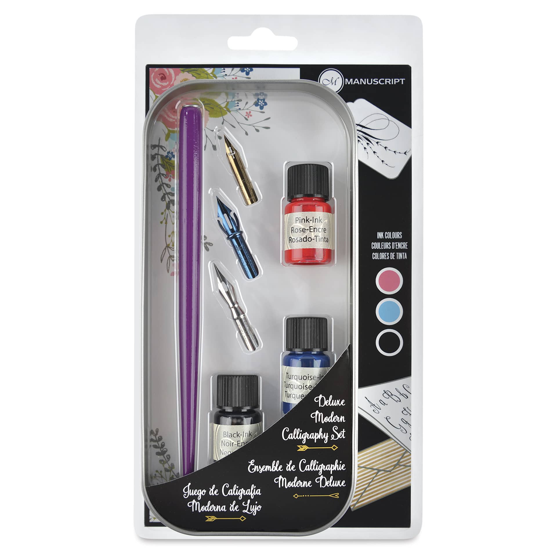Manuscript Modern Calligraphy Dip Pen Set - Purple, Deluxe Set of 7, front of the packaging