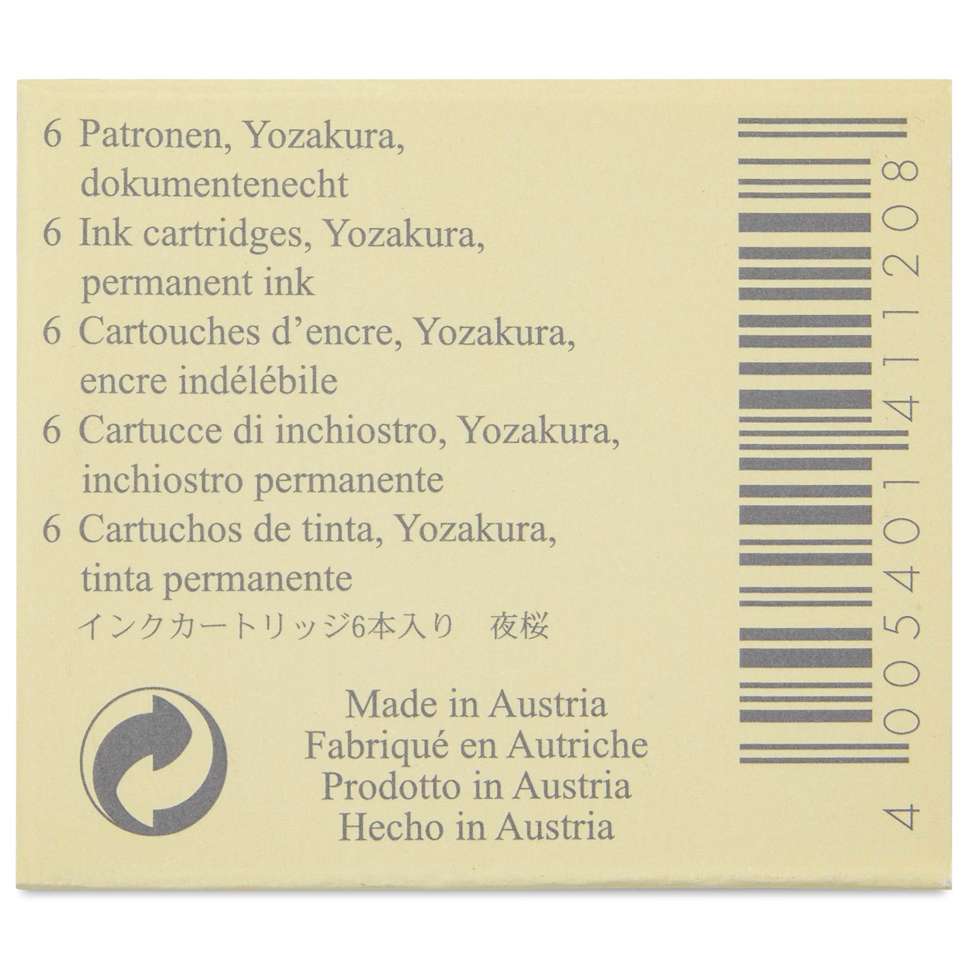 Graf von Faber-Castell Fountain Pen Cartridges - Yozakura, Pkg of 6 - back of packaging