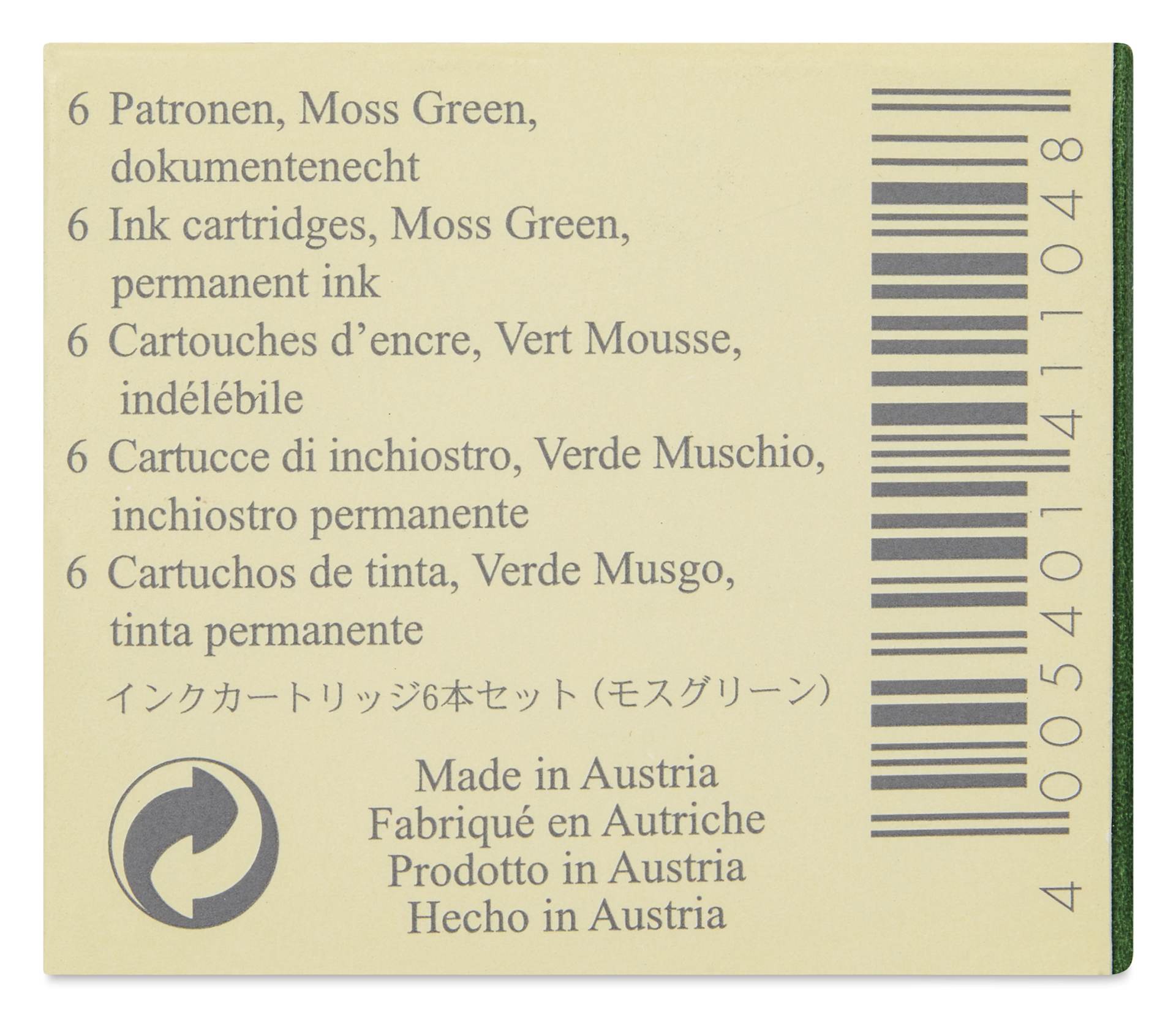Graf von Faber-Castell Fountain Pen Cartridges - Moss Green, Pkg of 6 - back of packaging