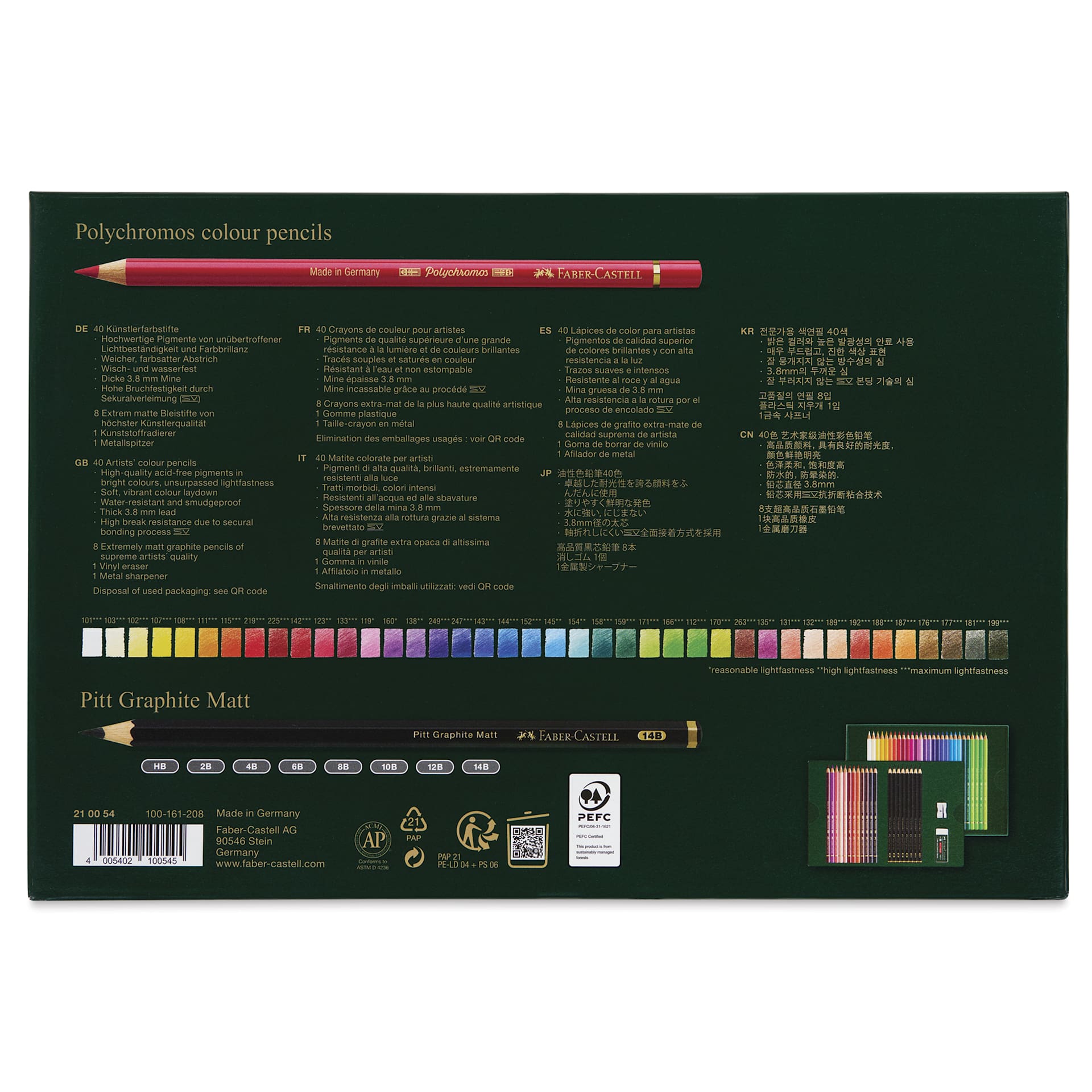 Faber-Castell Polychromos & Pitt Graphic Matte Gift Set - Assorted Colors, Set of 50 - back of packaging