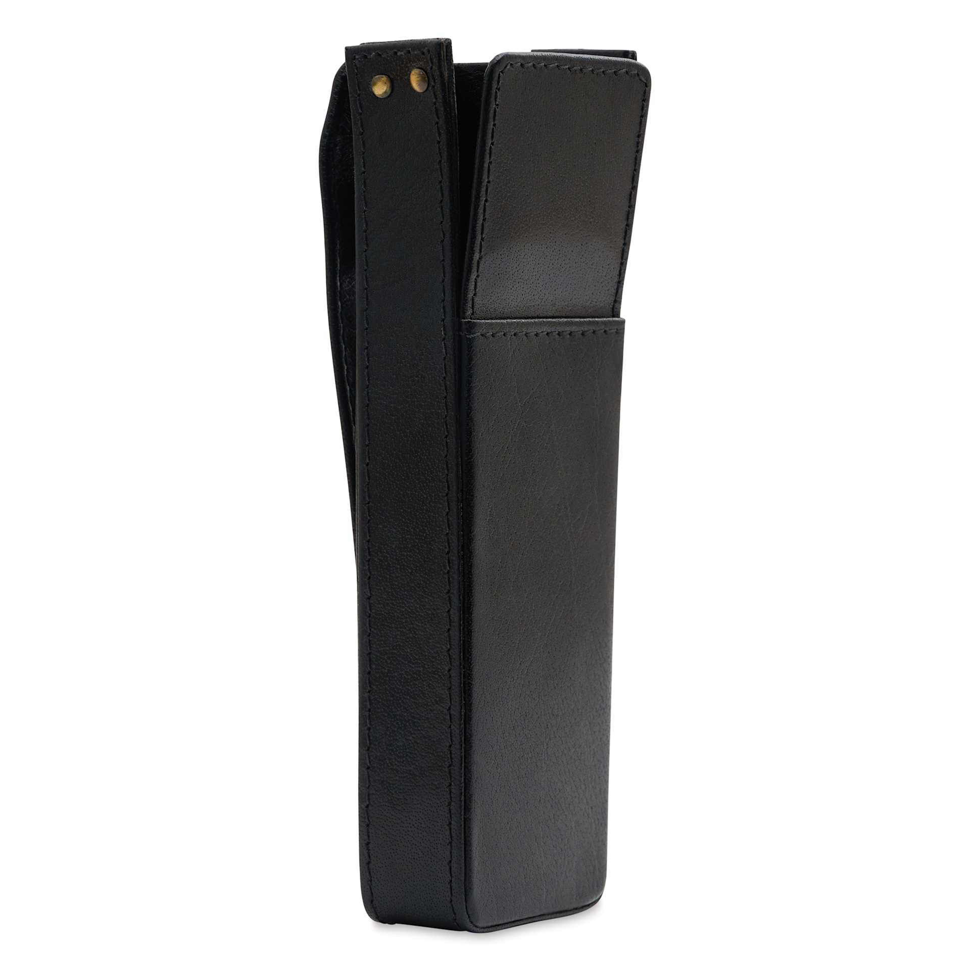 Girologio 2 Leather Pen Case - Black, side of the case and open