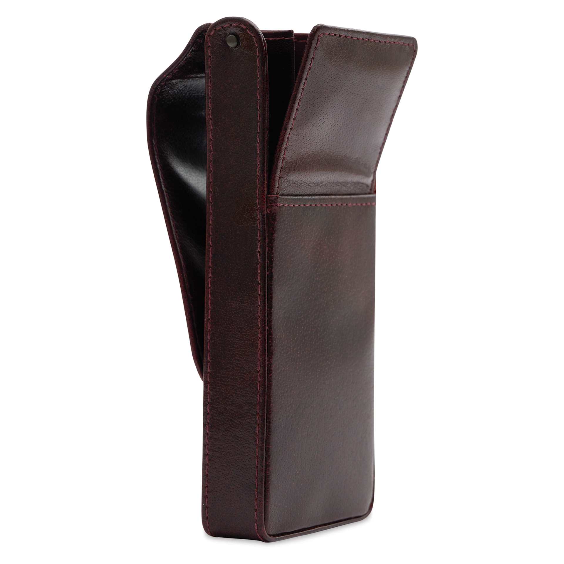 Girologio 3 Leather Pen Case - Oxblood, side of the case and open