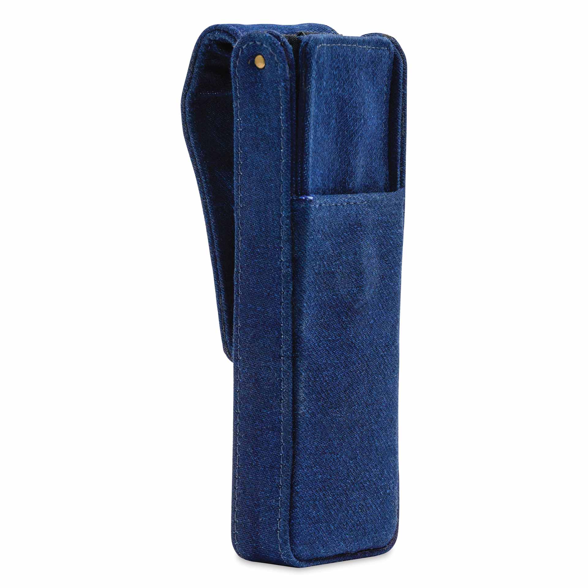 Girologio 2 Denim Pen Case - Cotton Denim, side of the case and open