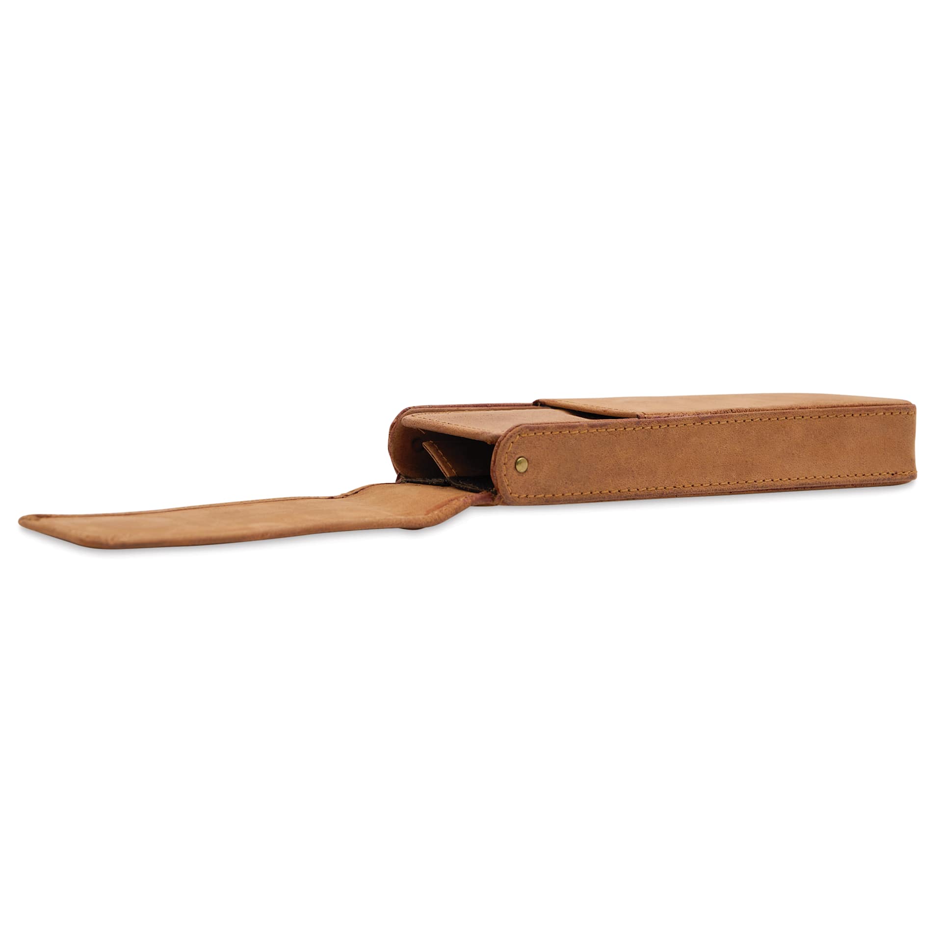 Girologio 2 Leather Pen Case - Saddle Tan, laid out and open