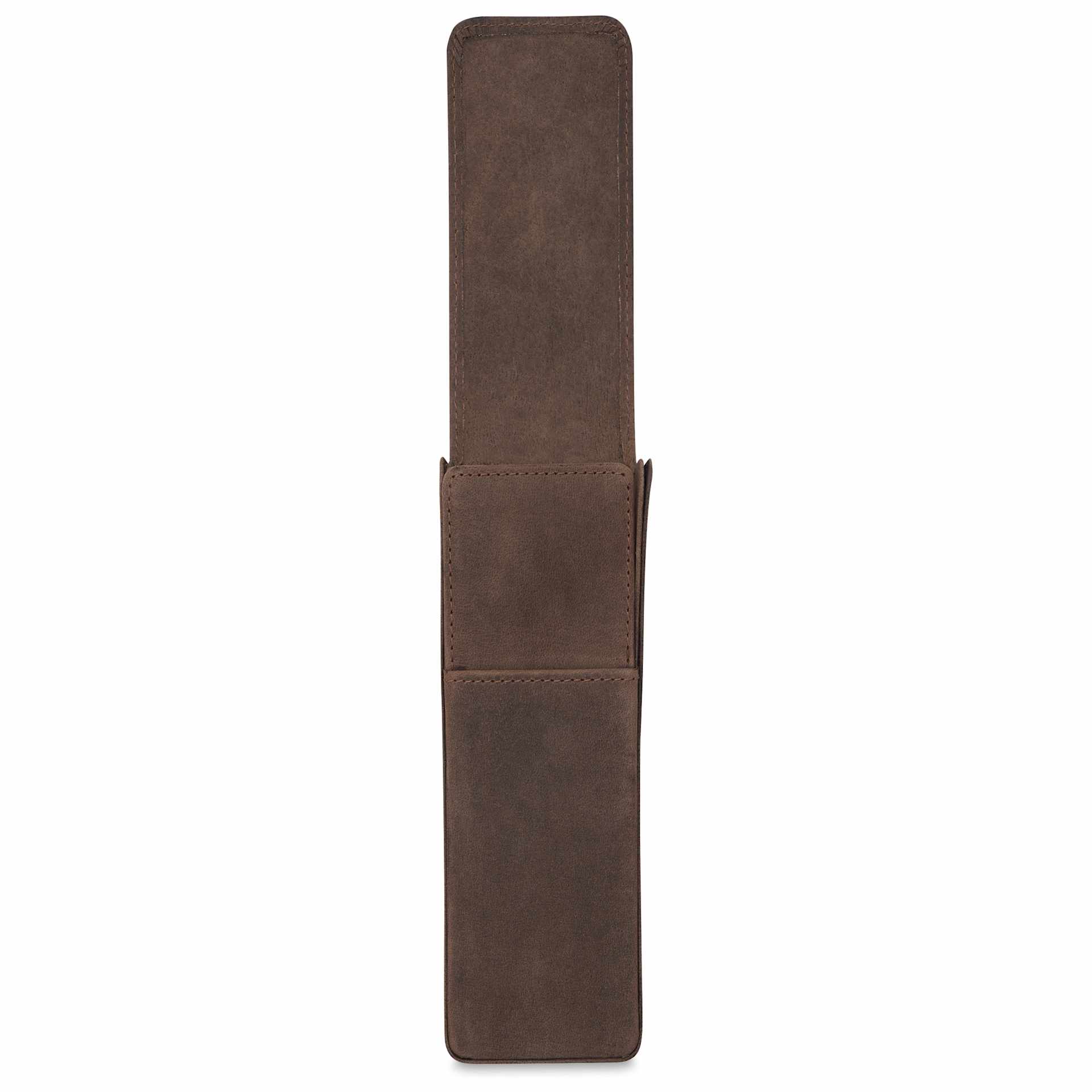 Girologio 2 Leather Pen Case - Bomber Brown, magnetic flap raised