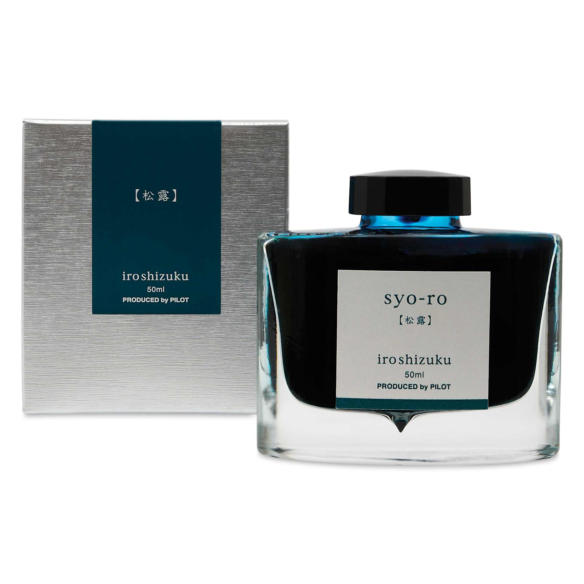 Pilot Iroshizuku Fountain Pen Ink - Dew On Pine Tree (Syo-ro), 50 ml, packaging and bottle