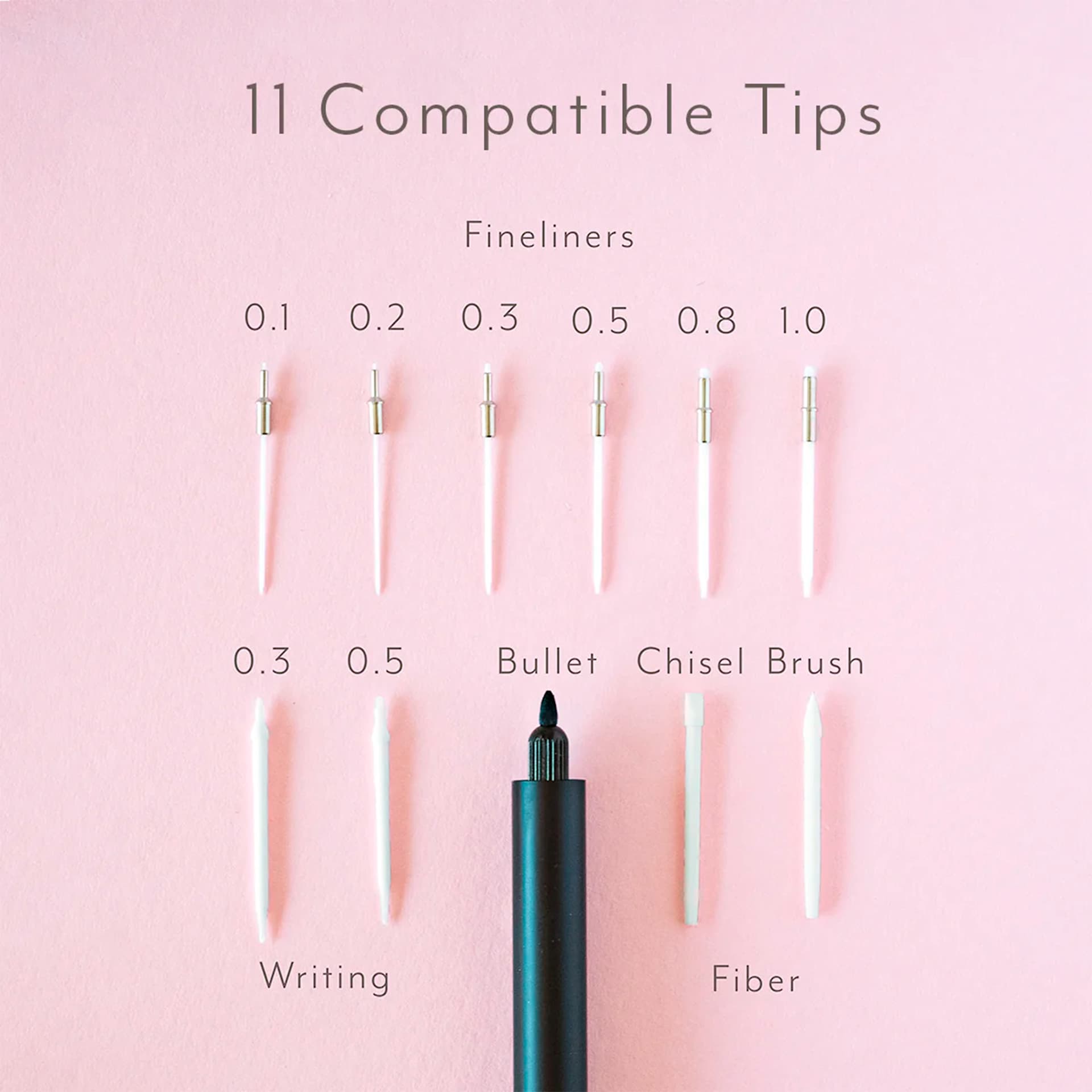 Tom's Studio Lumos Pro Refillable Single Tip Pens, tips laid out