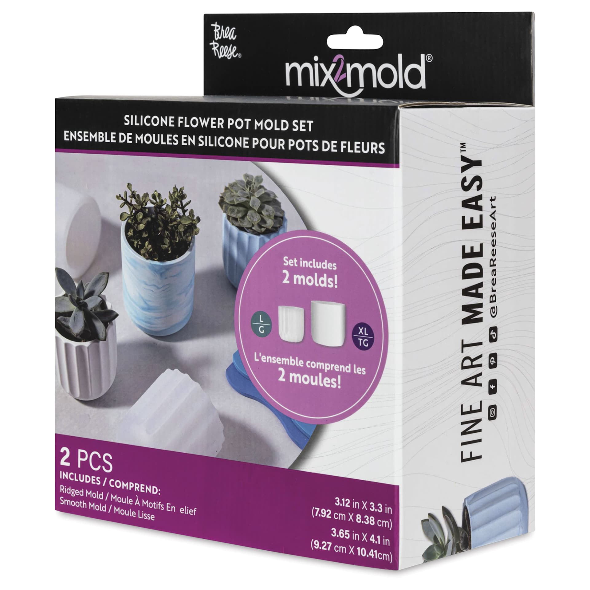 Brea Reese Mix2Mold Silicone Flower Pot Mold Set - front of packaging, angled