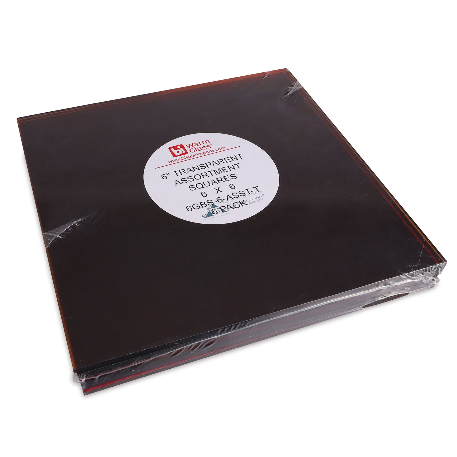 Oceanside Glass Fusible Glass Sheets - Transparent Colors, 6" x 6", Pkg of 6 (stacked and packaged)