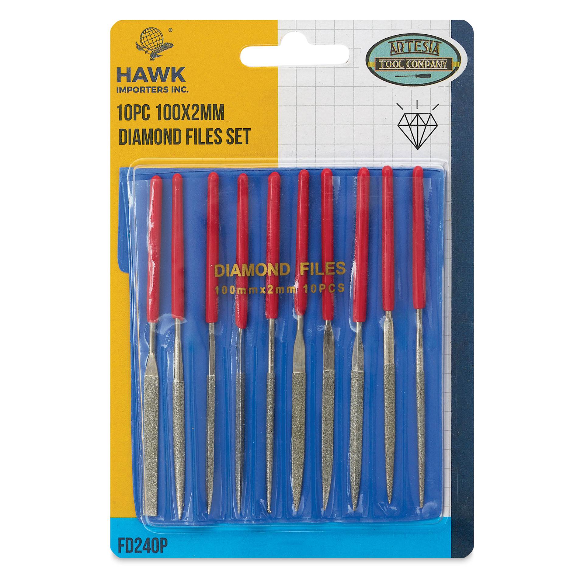 Hawk Diamond Files - Set of 10, Assorted Shapes, 100 mm front of packaging