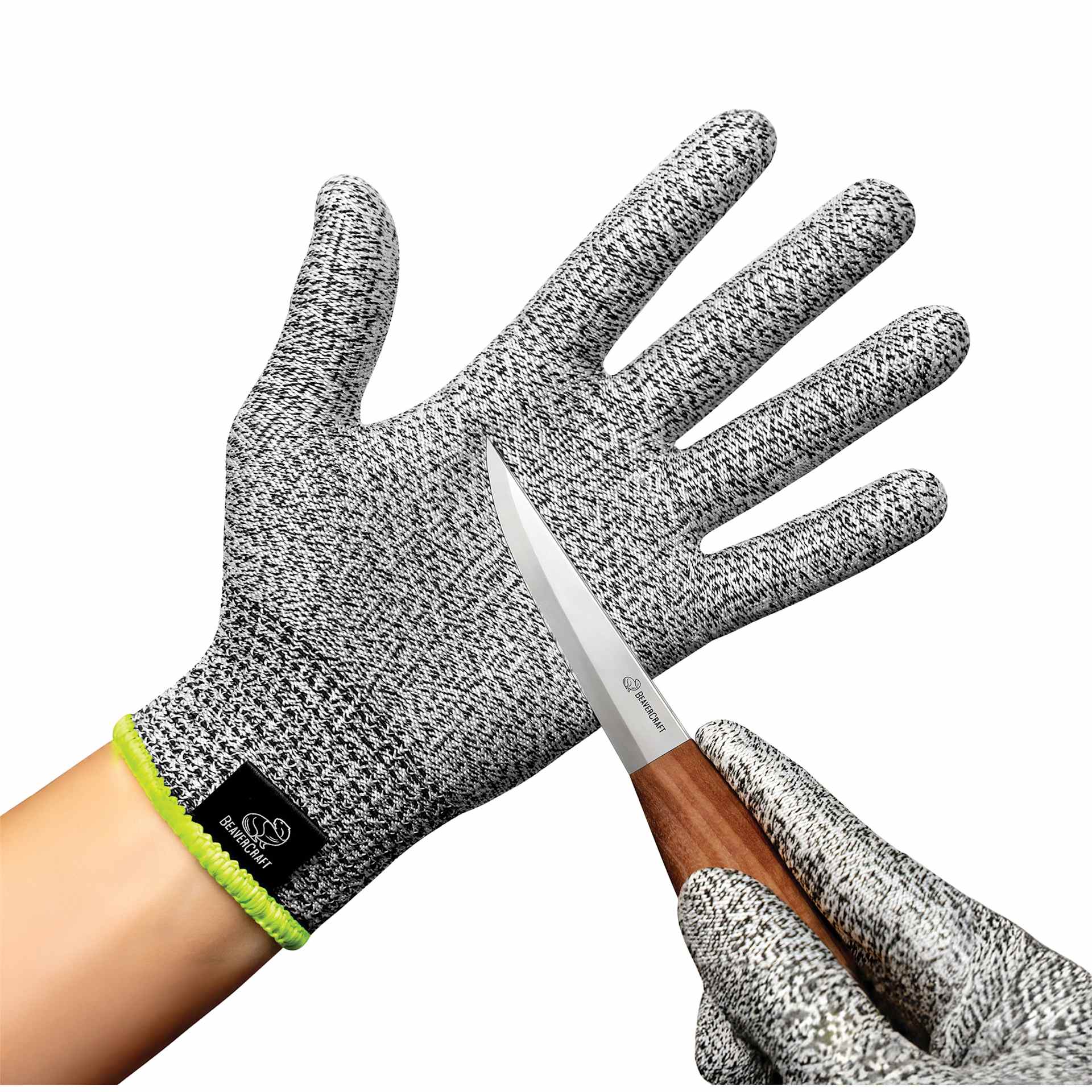 BeaverCraft Cut-Resistant Wood Carving Gloves - Small being worn