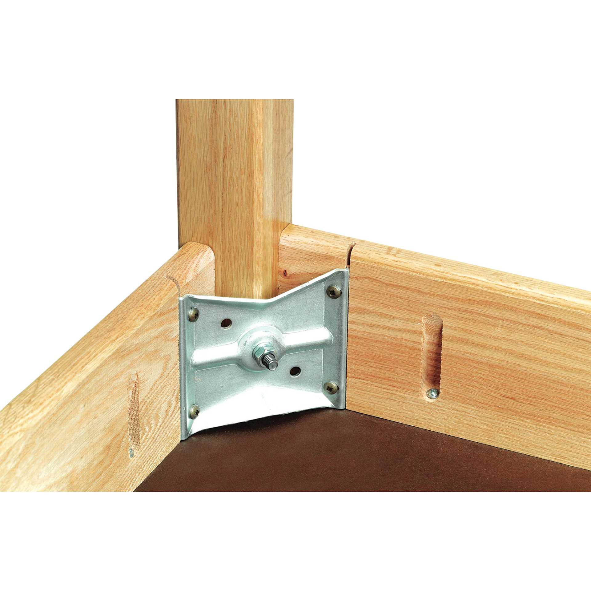Compartment Lab Table, demonstration of the heavy-duty steel corner brace.