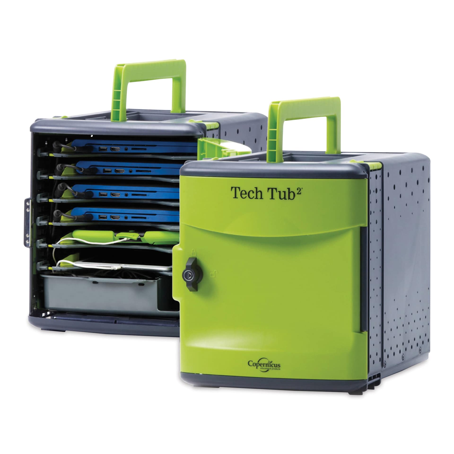 Copernicus Tech Tub2 Charging Storage Box - 6 Device Holder, front (items not included)