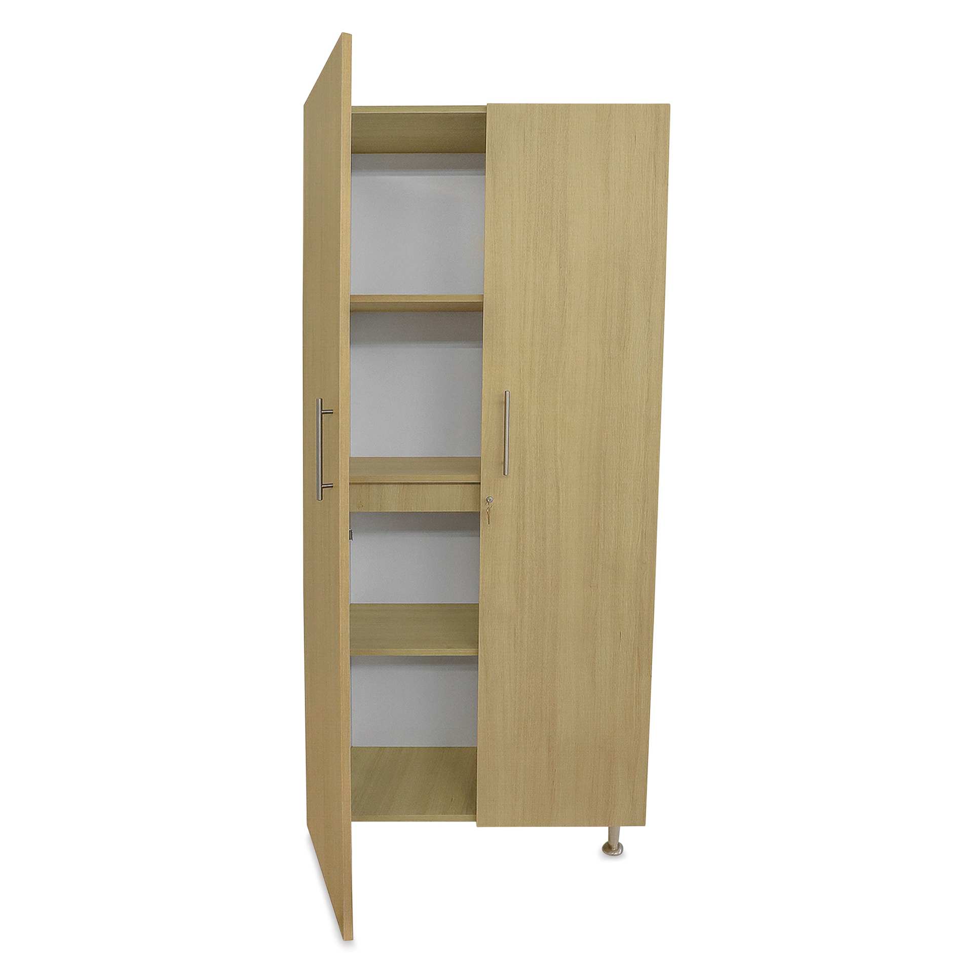 Whitney Brothers ElevatED Tall and Wide Cabinet, one door open showing shelves inside.
