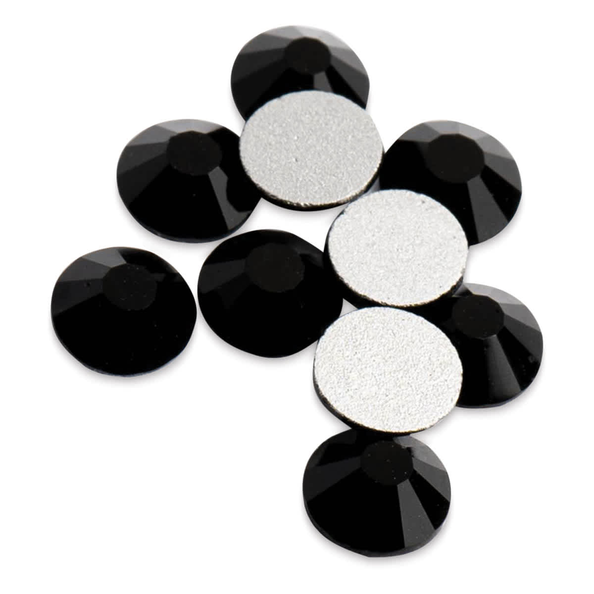 John Bead Crystal Lane Flat Back Rhinestones - Jet, 4.7 mm, (Close-up of front and back of rhinestones)