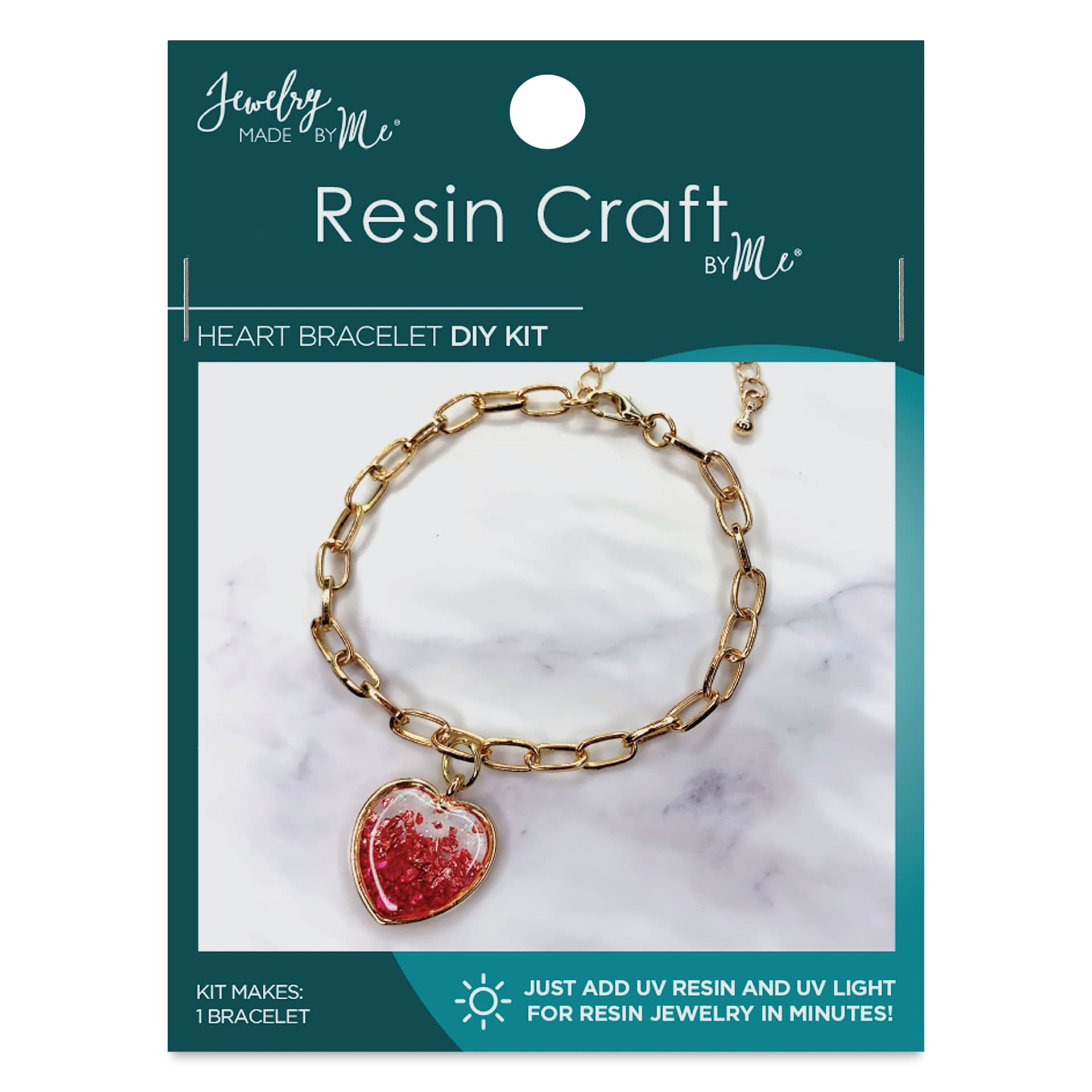 Jewelry Made By Me Heart Bracelet UV Resin DIY Kit front of packaging (resin not included)