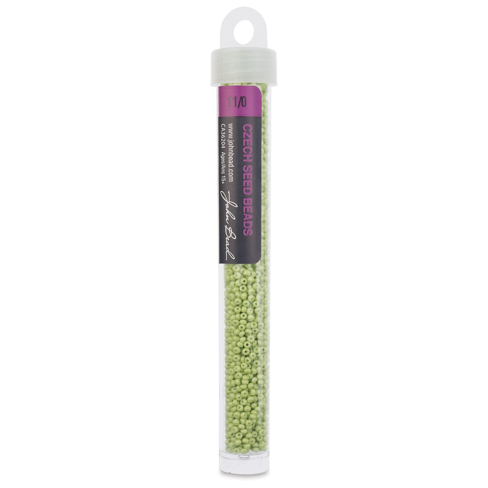John Bead Solgel Chalk Dyed Czech Seed Beads - 11/0, Green, 23 g vial