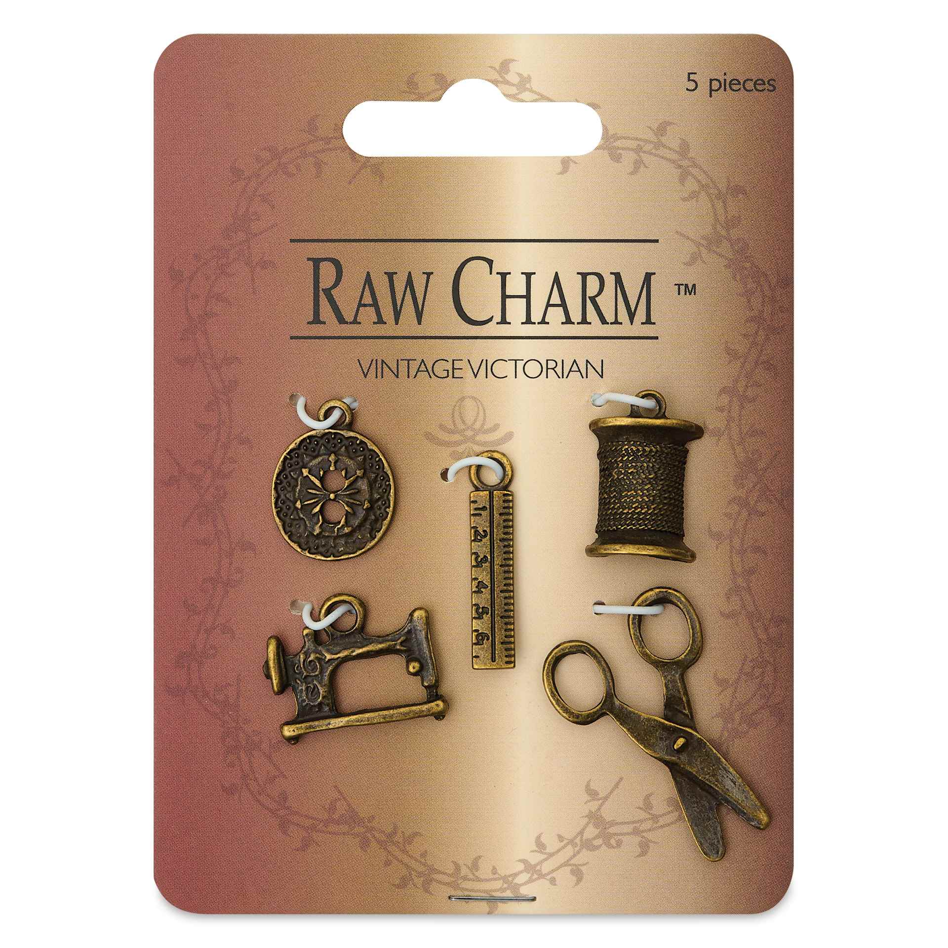 Jewelry Made By Me Charm Set - Pkg of 5, Vintage Sewing front of packaging