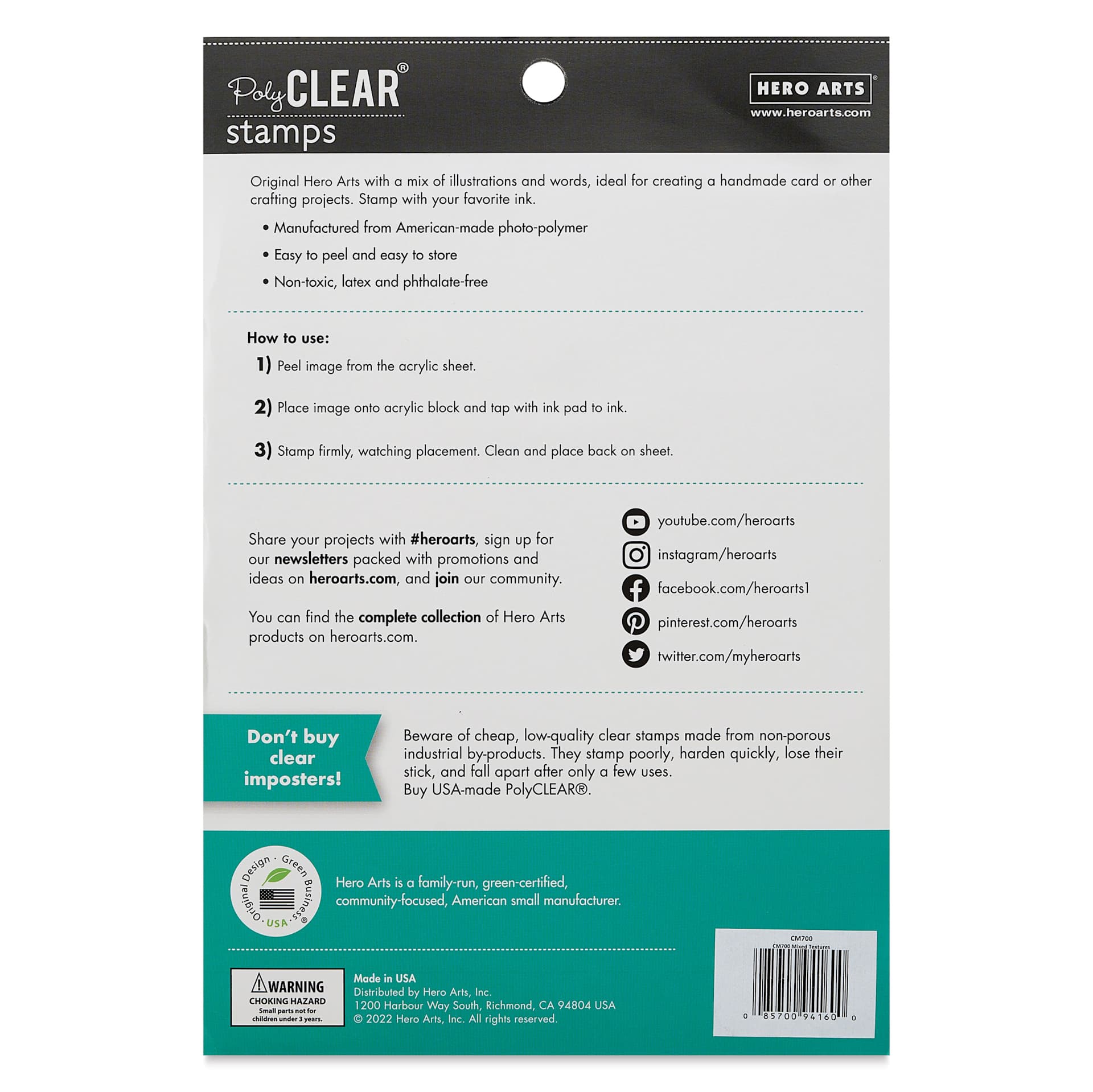 Hero Arts Textures Clear Stamp Set - Set of 6, Mixed, back of packaging