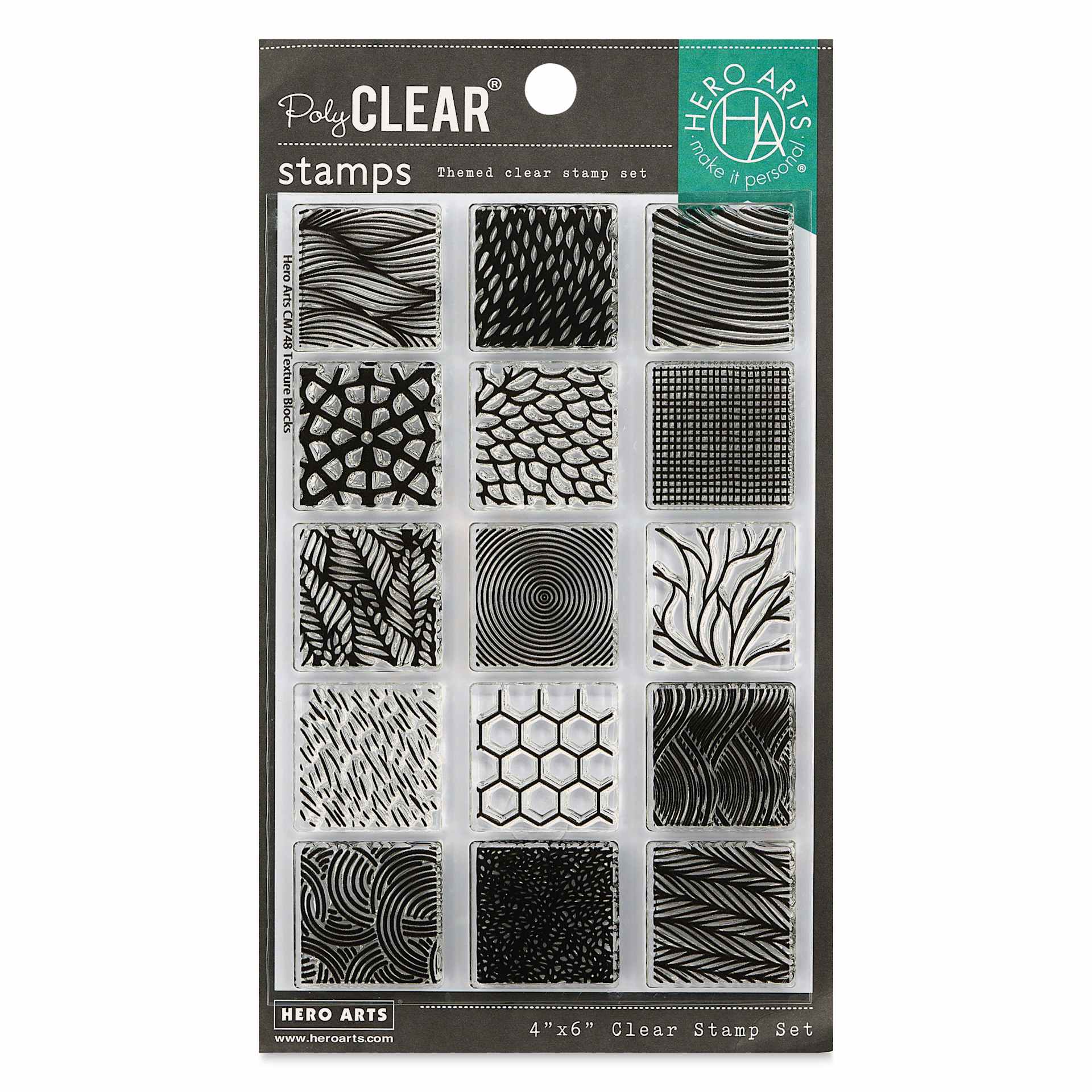 Hero Arts Textures Clear Stamp Set - Set of 6, Texture Blocks, front of packaging