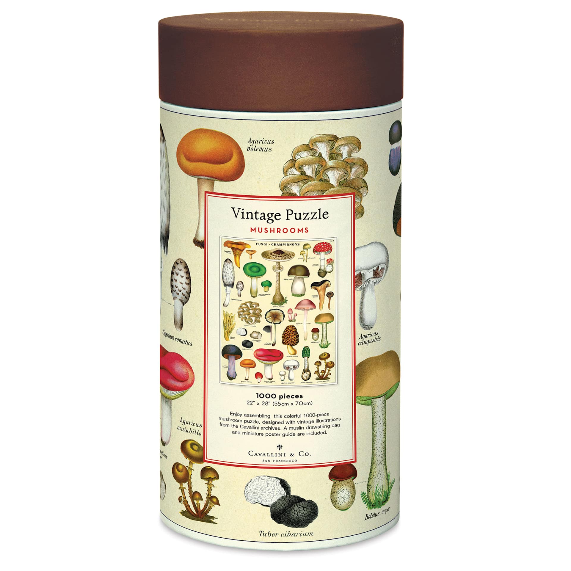 Cavallini Vintage Mushrooms 1,000 Piece Puzzle (Back of packaging)