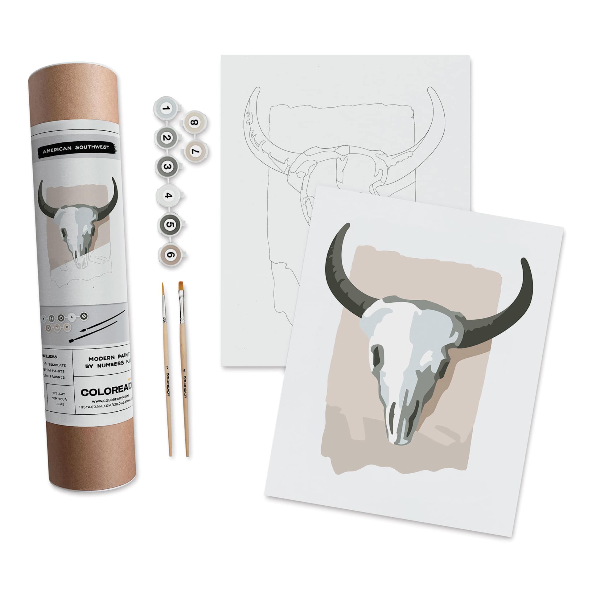 Coloready Paint by Number Kit - American Southwest, kit contents with finished example
