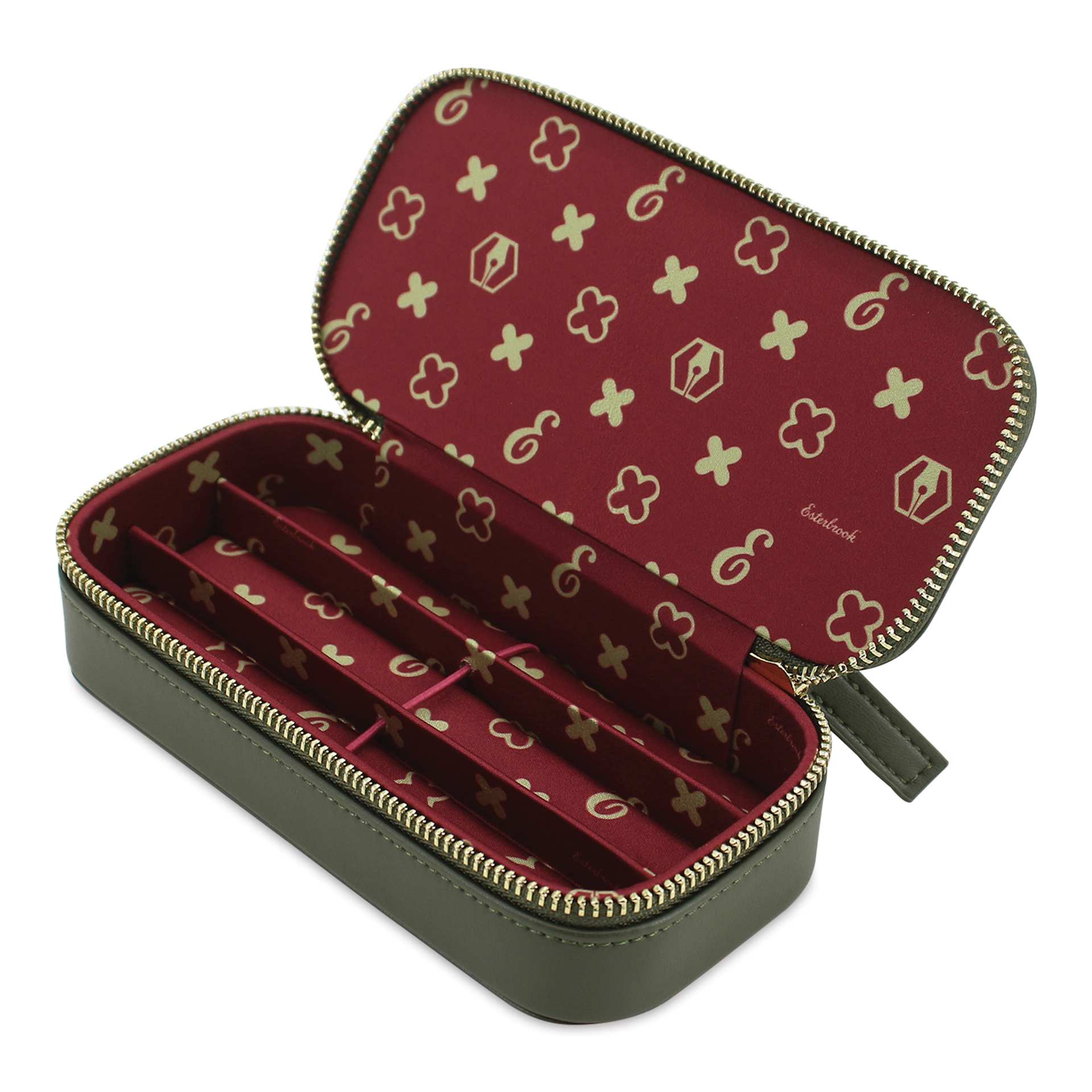 Esterbrook Pen Nook Pen Case - Triple Pen, Moss Green, open