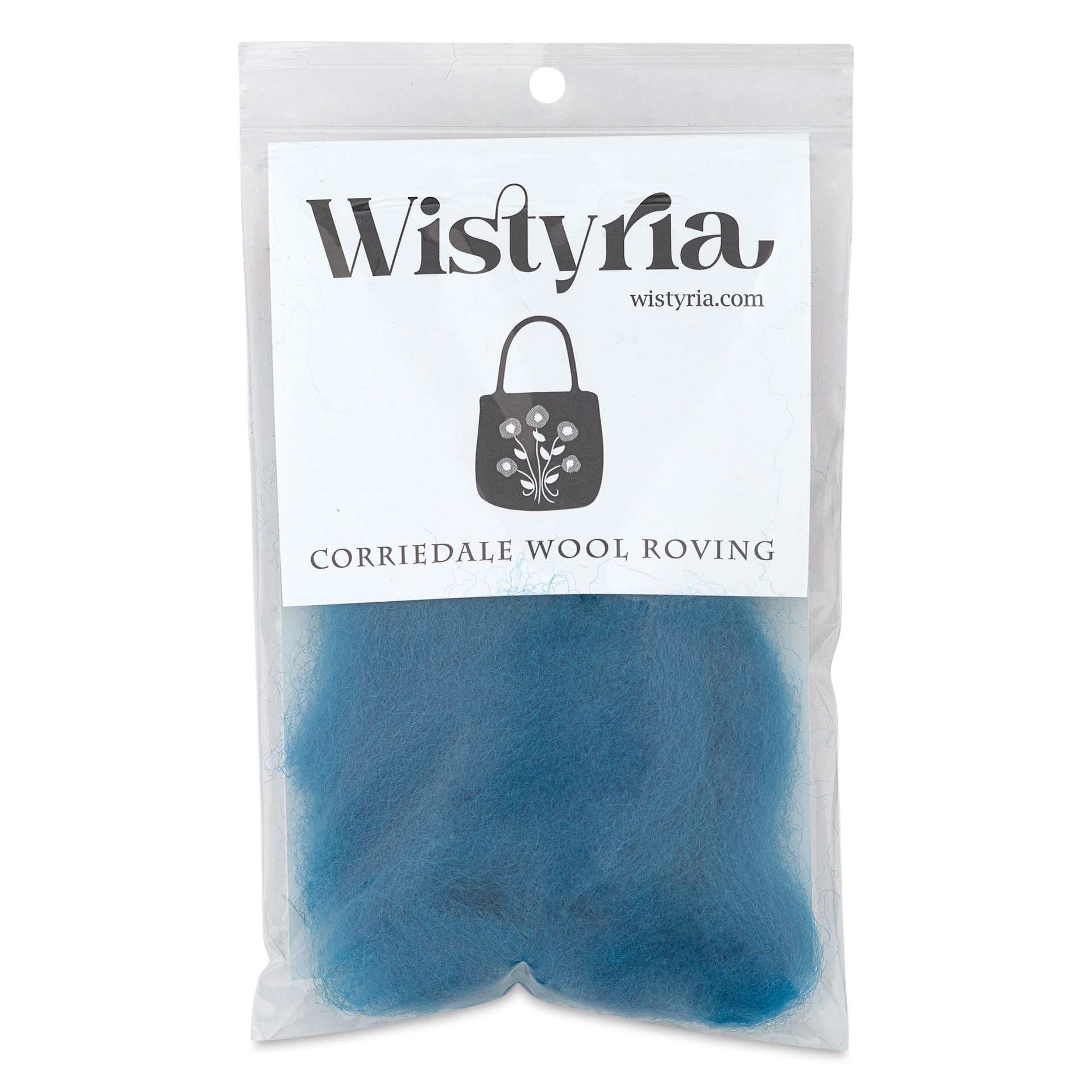 Wistyria Editions 100% Wool Roving - Lagoon, 14" - back of packaging