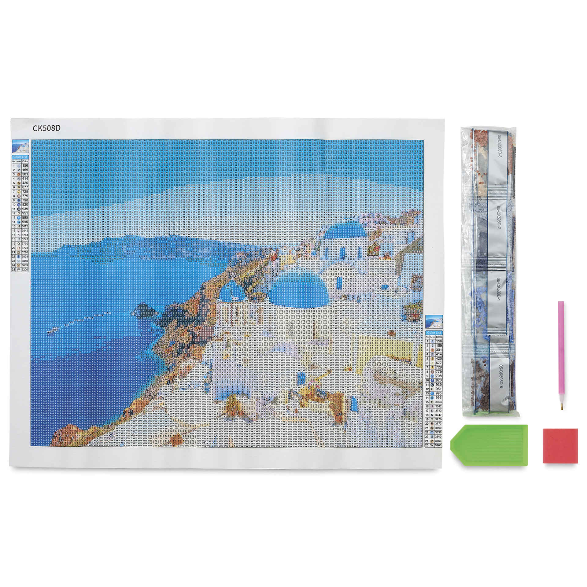 Craft Medley Diamond Painting Canvas Art Kit - Santorini - contents