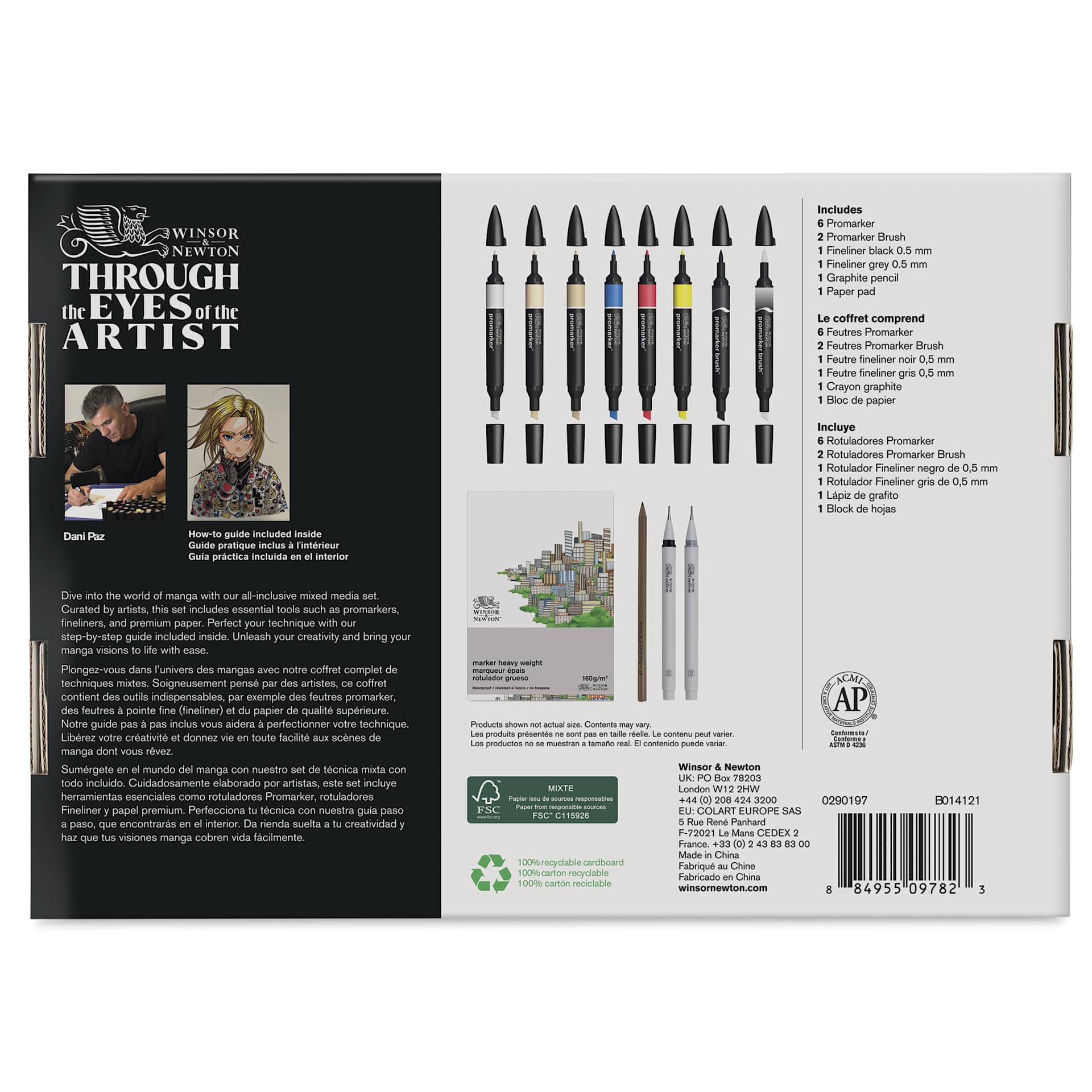 Winsor & Newton Mixed Media Manga Set, back of box