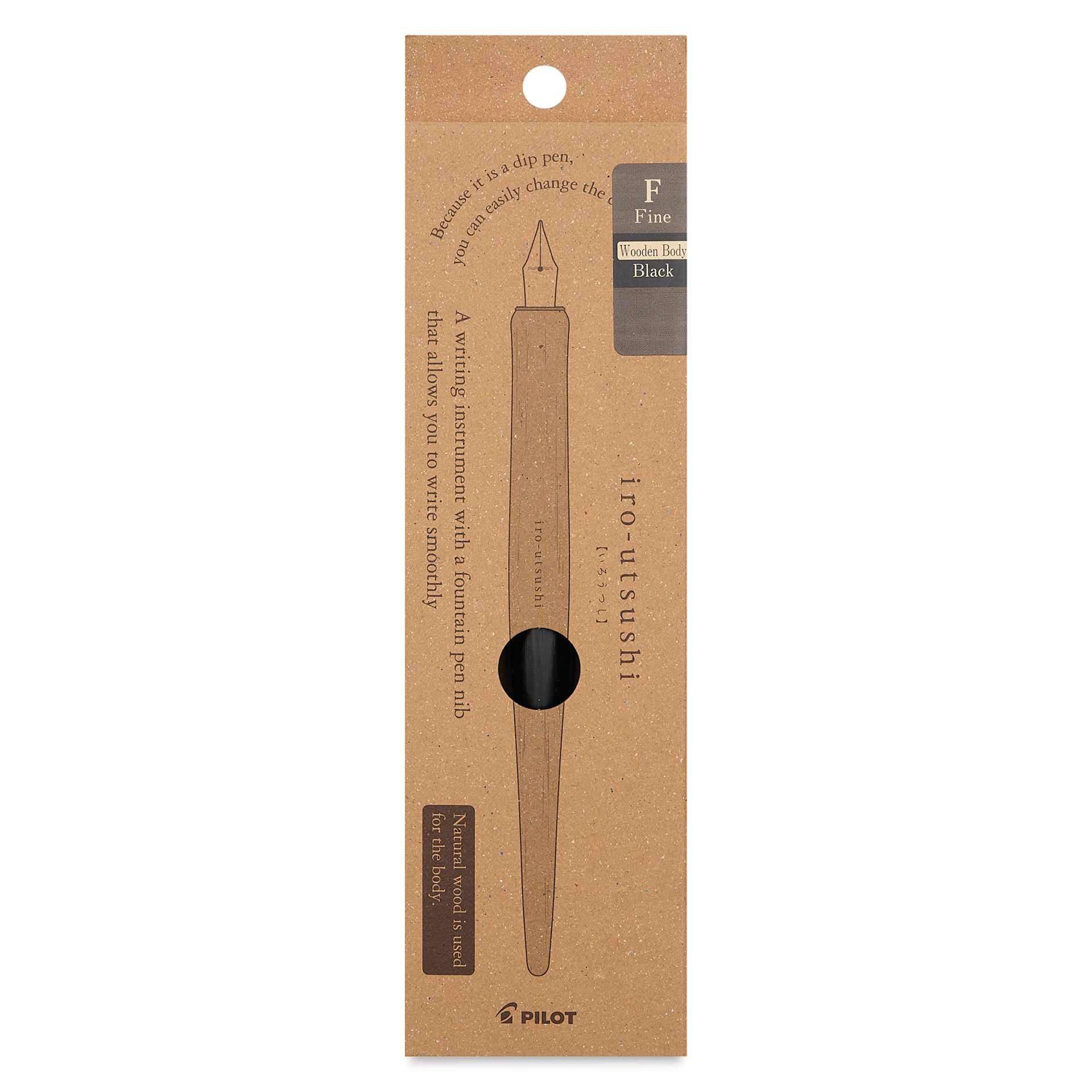 Pilot Iro-Utsushi Dip Pen - Black, Fine Nib, Wooden Barrel, front of packaging