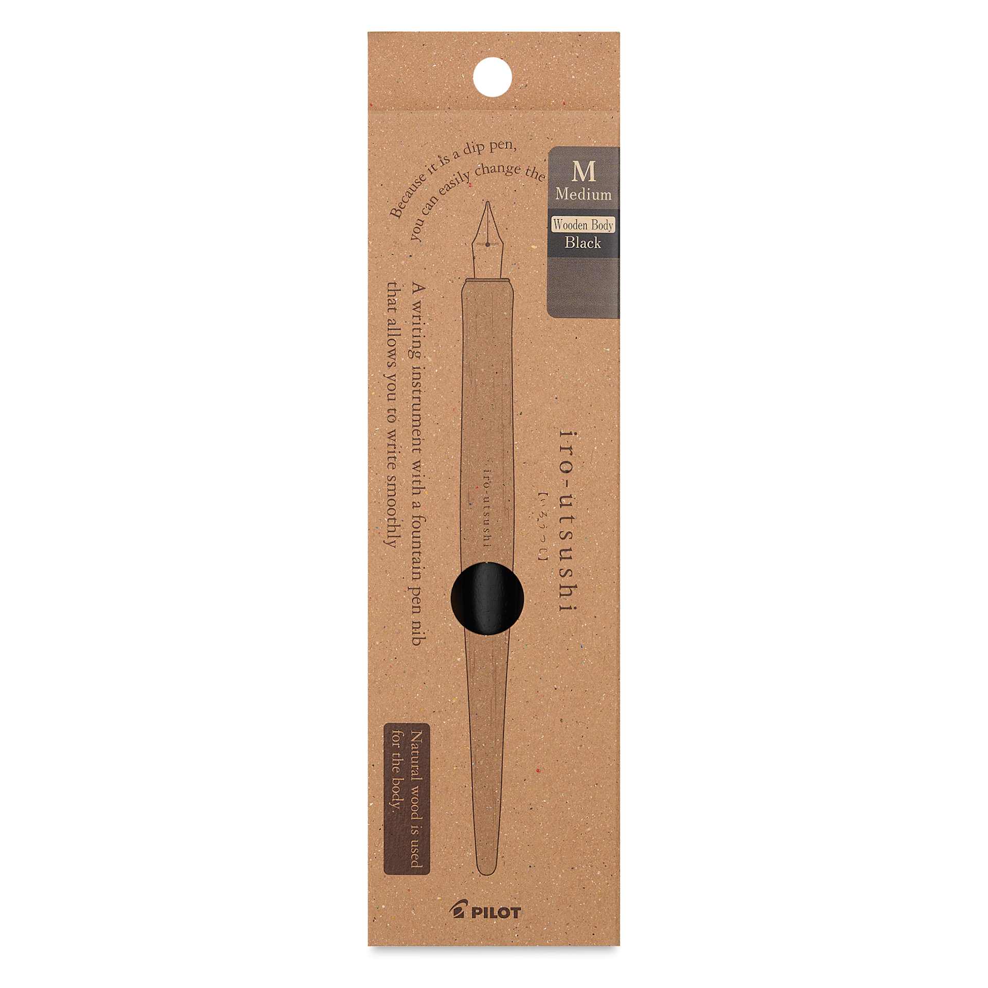 Pilot Iro-Utsushi Dip Pen - Black, Medium Nib, Wooden Barrel, front of packaging