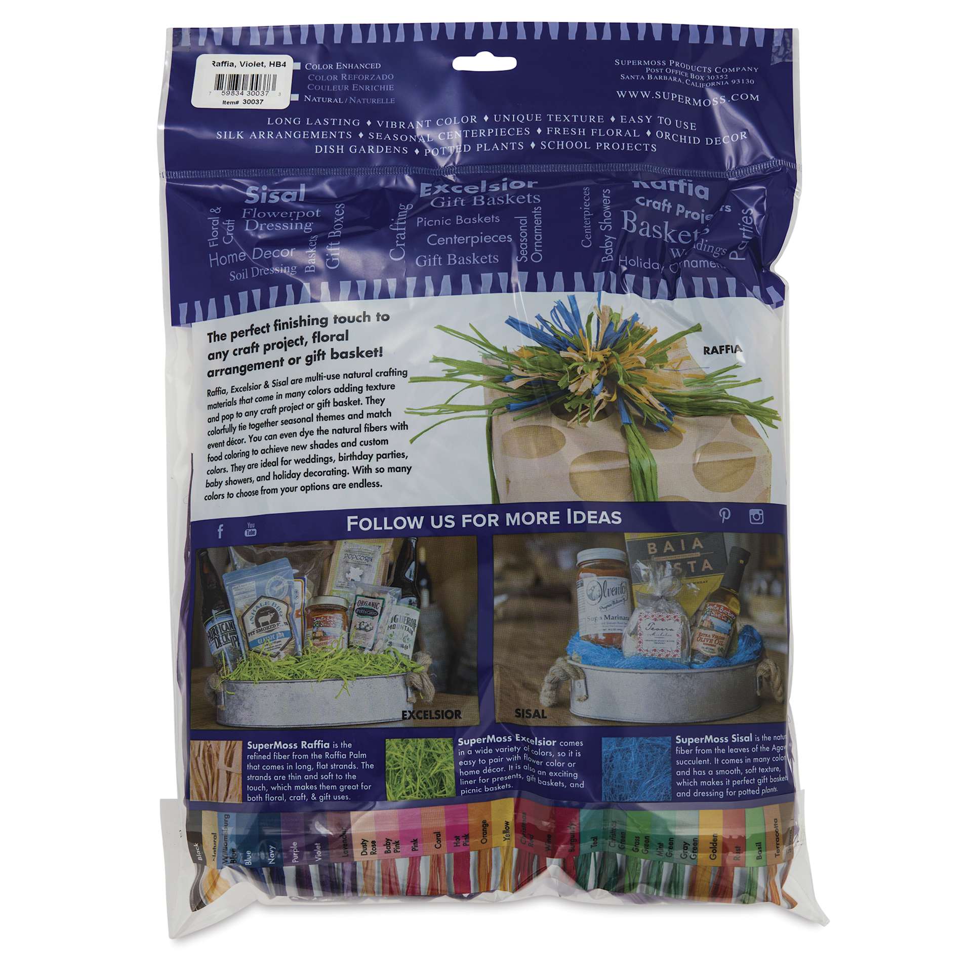 SuperMoss Raffia - Violet, 4 oz - back of packaging