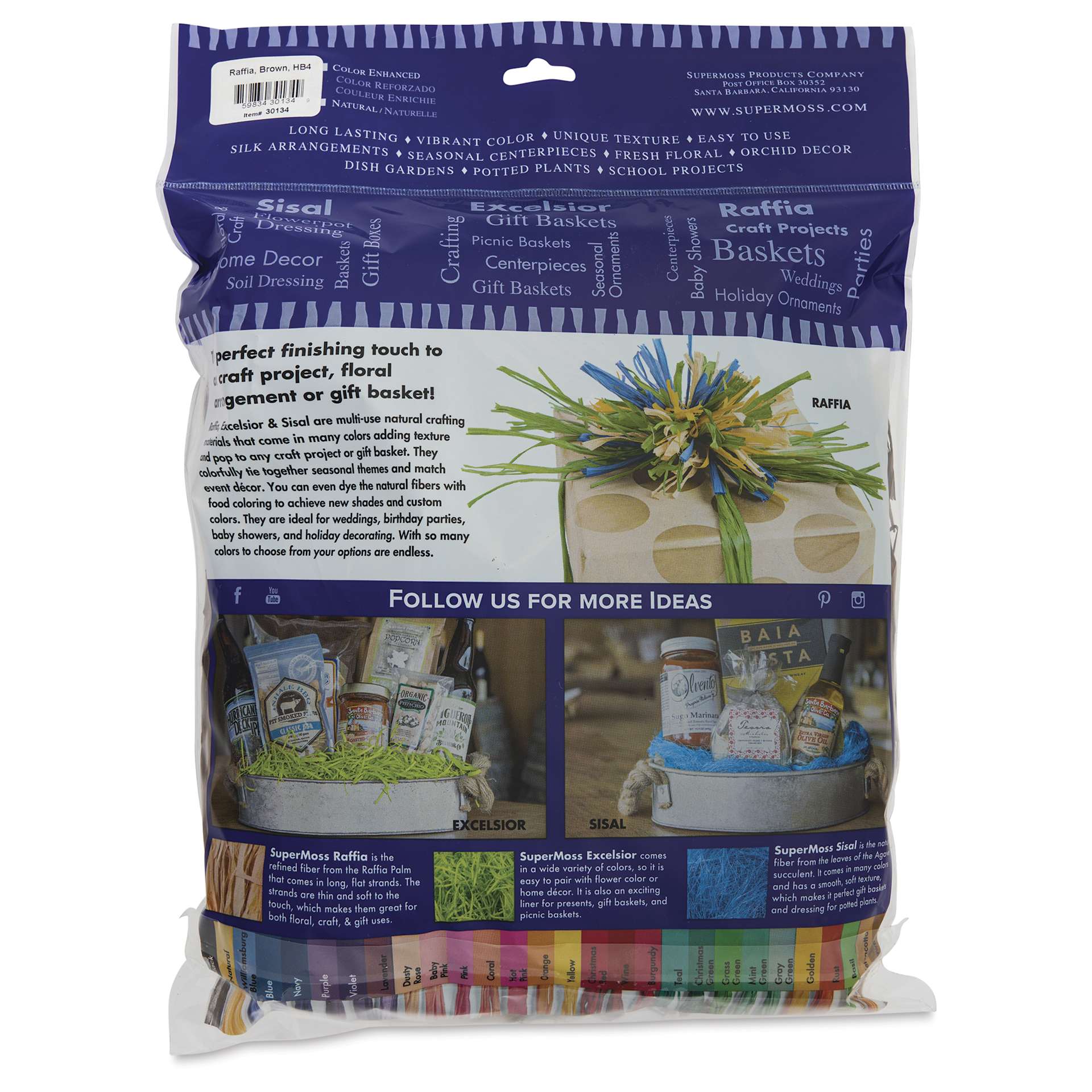 SuperMoss Raffia - Brown, 4 oz - back of packaging