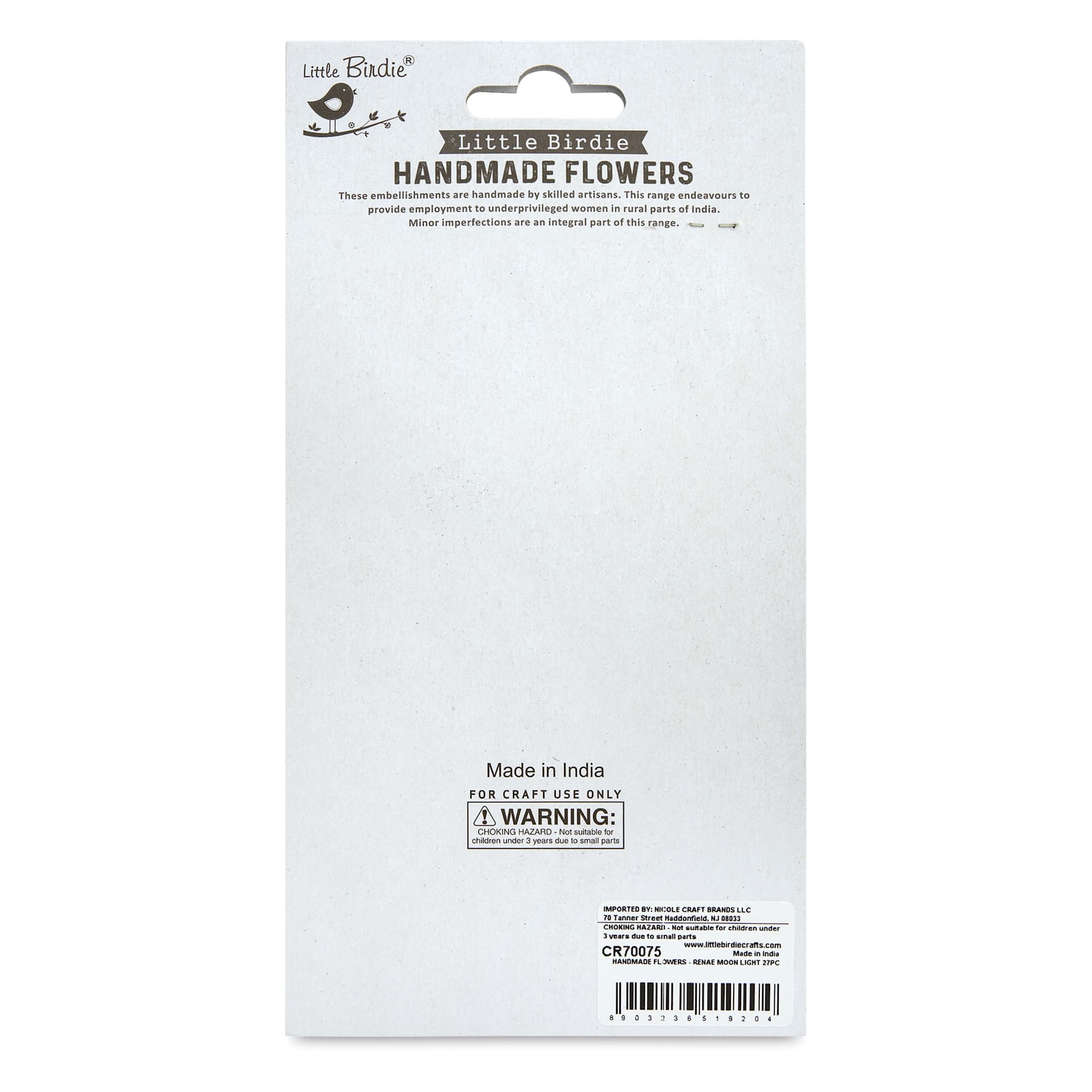 Little Birdie Renae Paper Flowers - Moon Light, Pkg of 27 - back of packaging