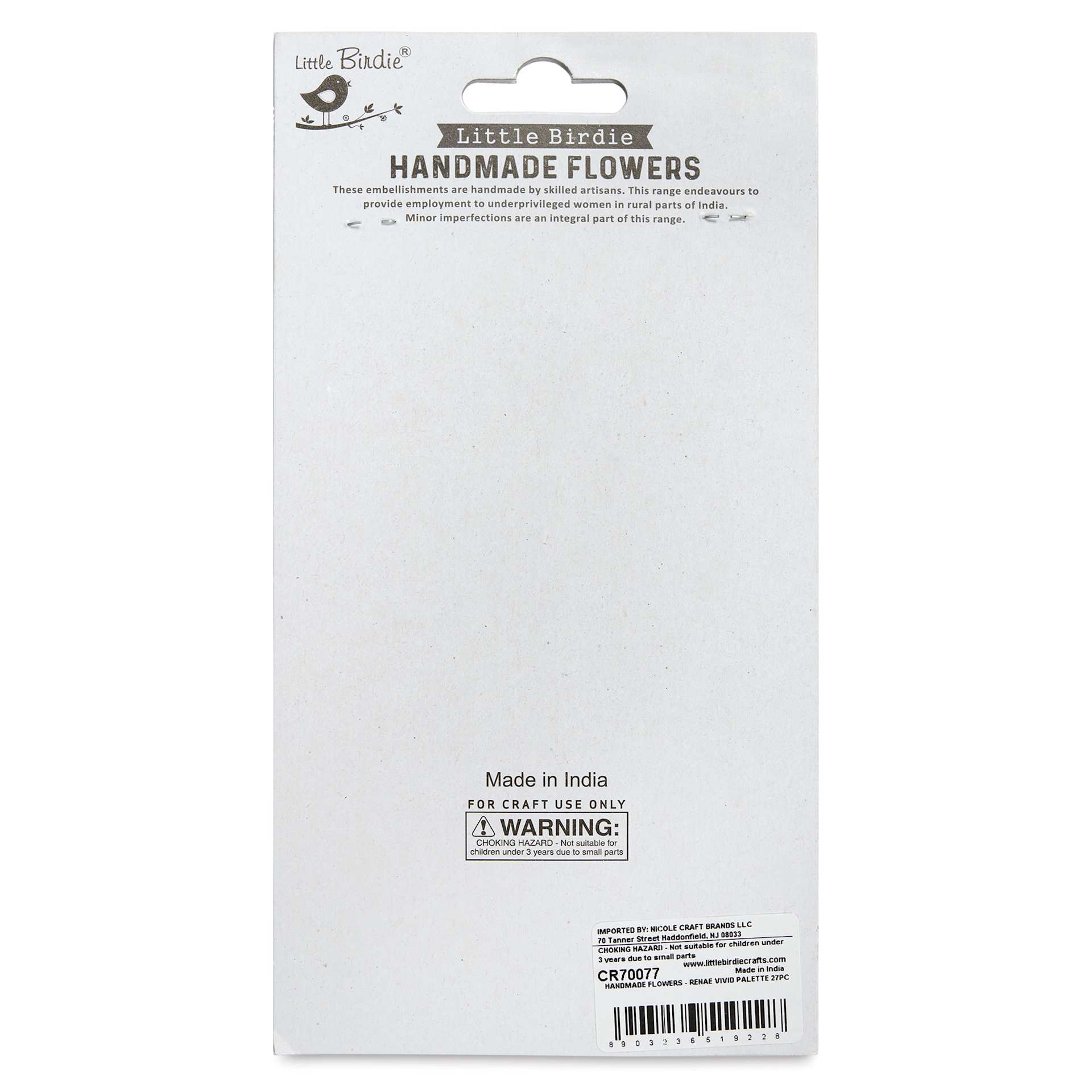 Little Birdie Renae Paper Flowers - Vivid Palette, Pkg of 27 - back of packaging