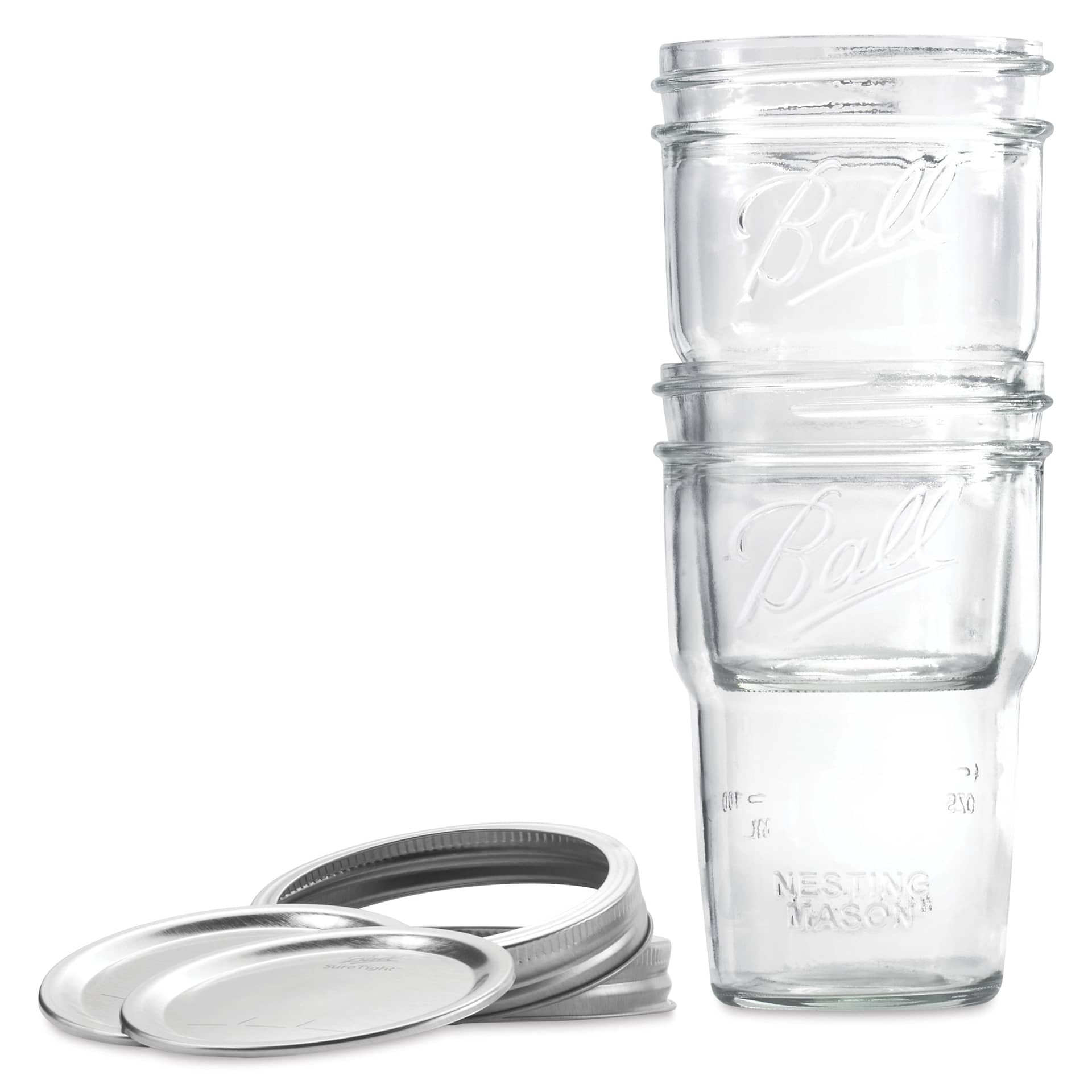 Ball Nesting Mason Jars and Lids - lids and two 16 oz jars stacked