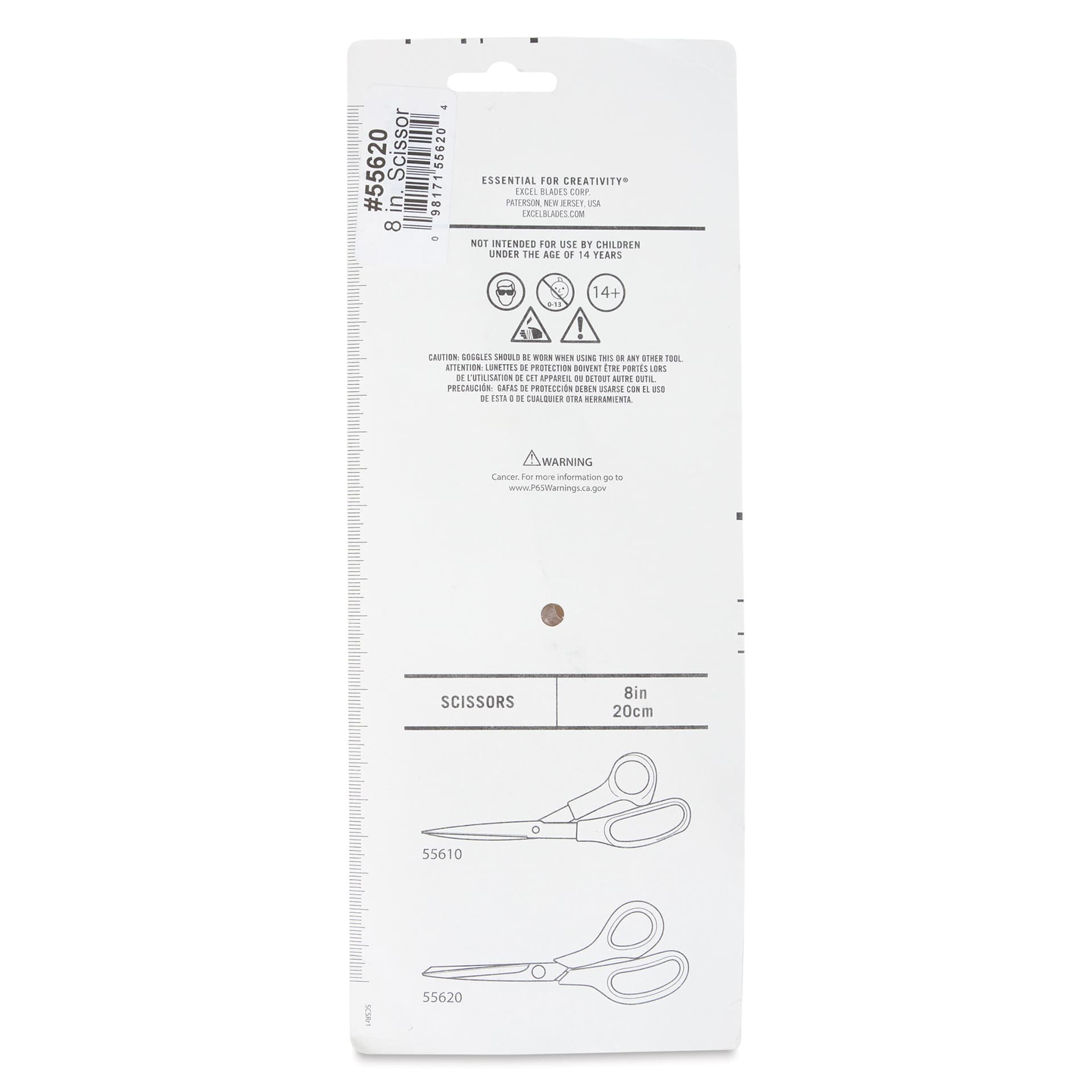 Excel Blades Soft Grip Scissors, back of the packaging