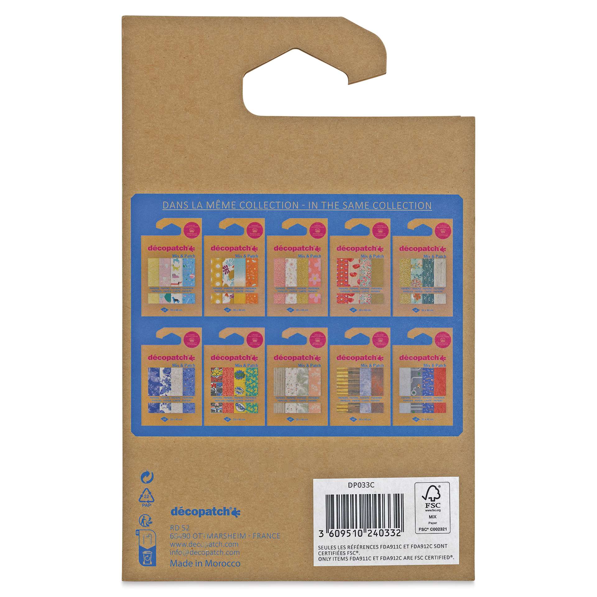 Decopatch Mix & Patch Paper Assortment - Set of 4, Terracotta, 30 cm x 40 cm - back of packaging