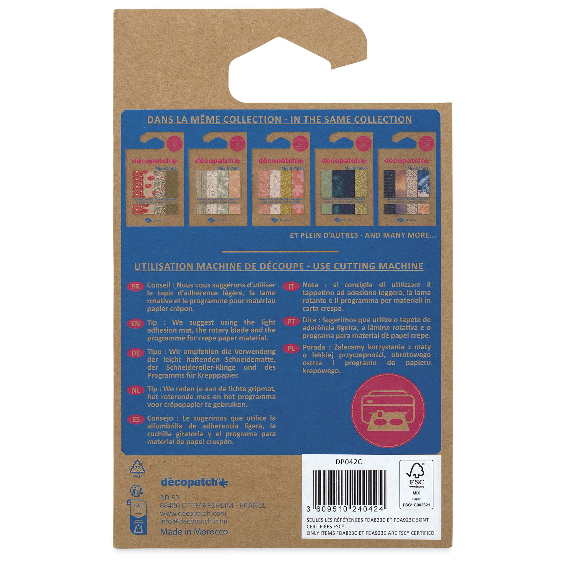 Decopatch Mix & Patch Paper Assortment - Set of 4, Bleu of You, 30 cm x 40 cm back of packaging