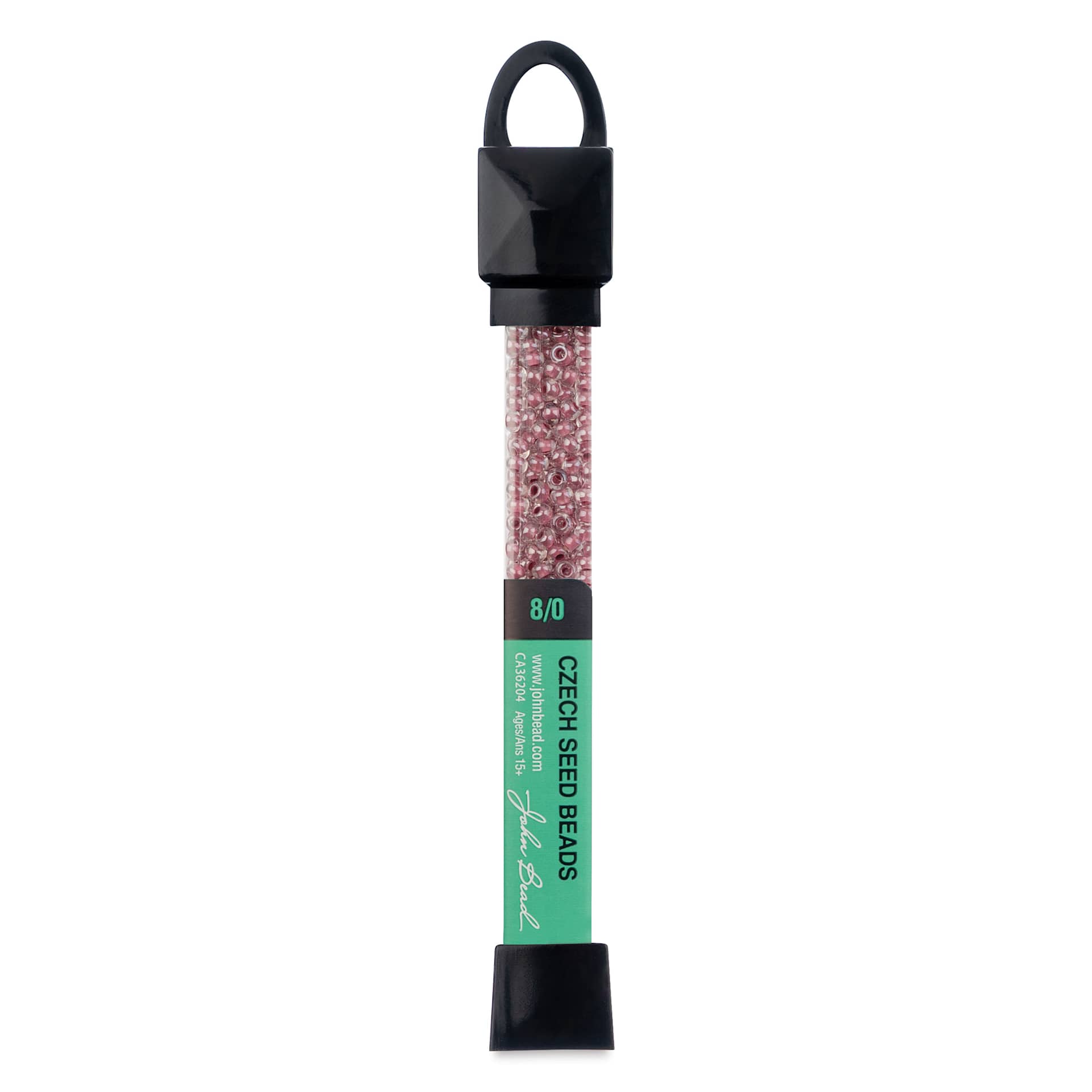  John Bead 8/0 Czech Glass Seed Beads - Transparent Crystal Dark Fuchsia Lined Luster tube