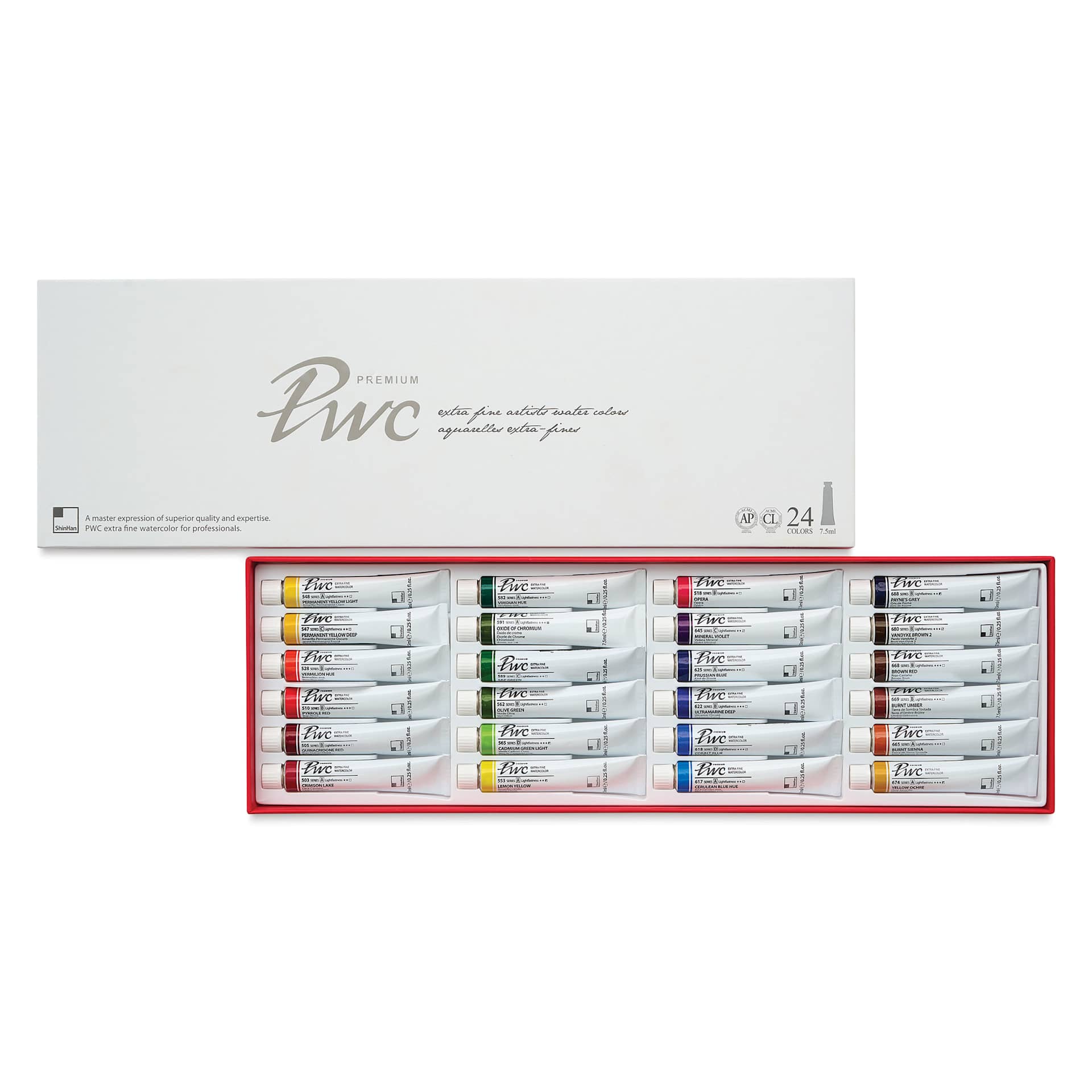 PWC Extra Fine Professional Watercolor - Set of 24, Assorted Colors, 7.5 ml tubes